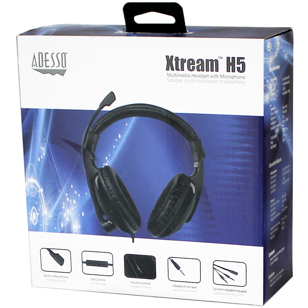 Adesso XTREAM H5 wired multimedia headset with adjustable headband and omnidirectional microphone — view 7
