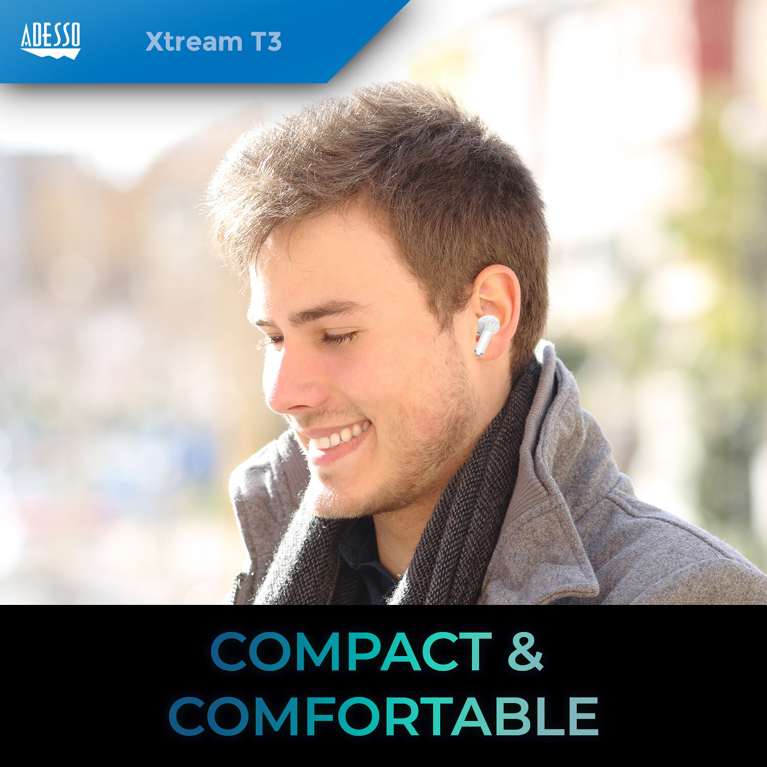Adesso Xtream T3 true wireless noise-canceling earbuds with touchscreen charging case — view 10
