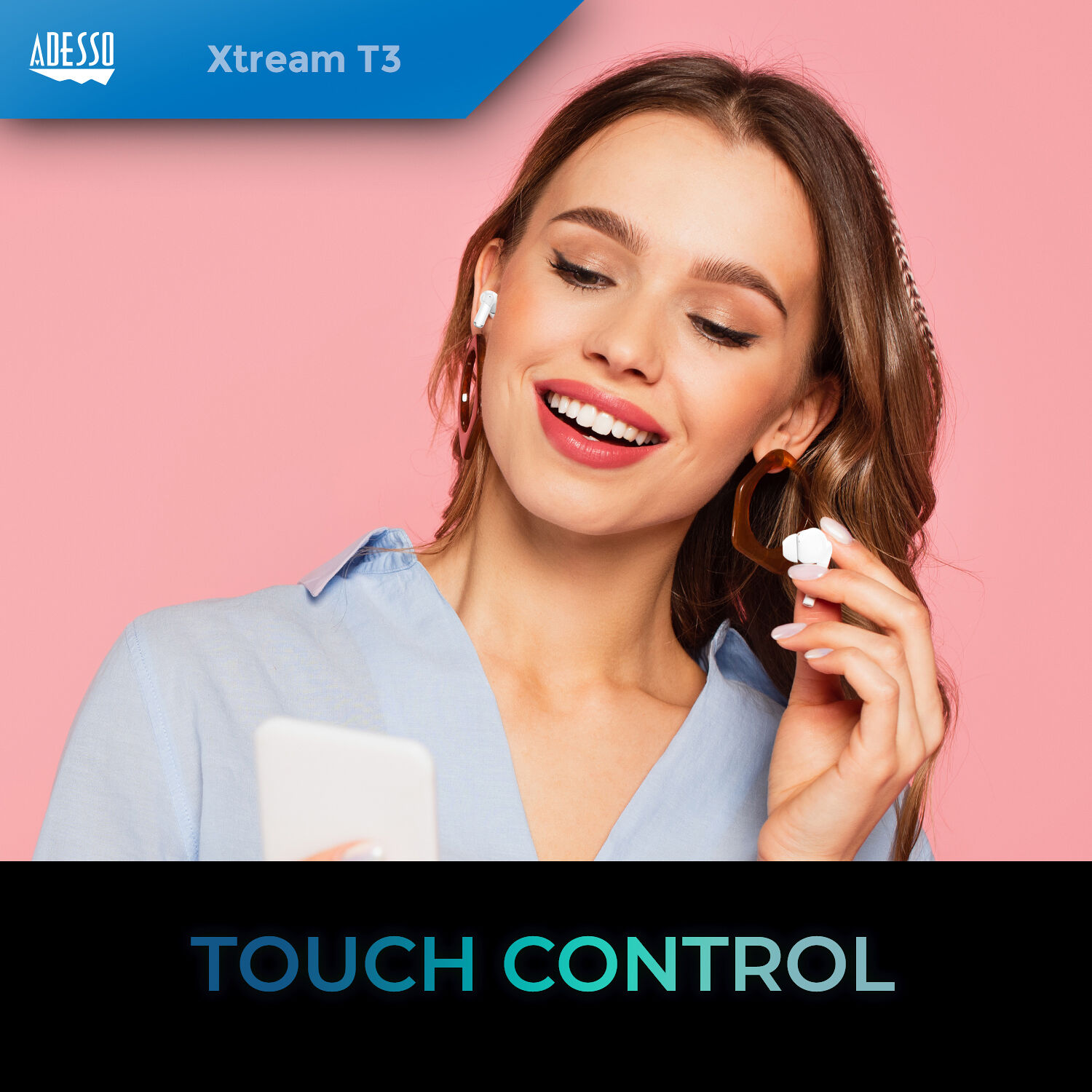 Adesso Xtream T3 true wireless noise-canceling earbuds with touchscreen charging case — view 11