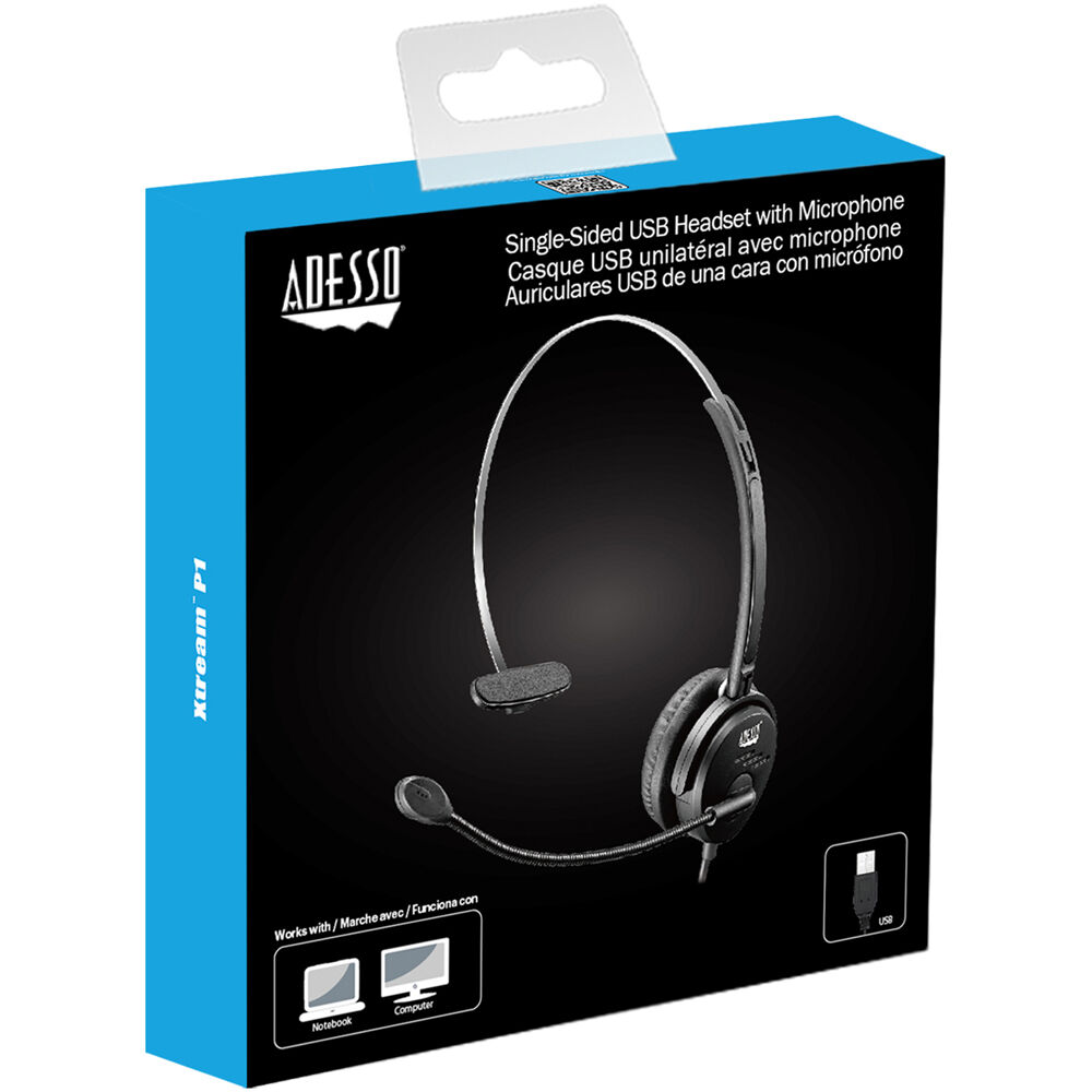Adesso XTREAMP1 mono USB headset with adjustable microphone and in-line controls — view 11
