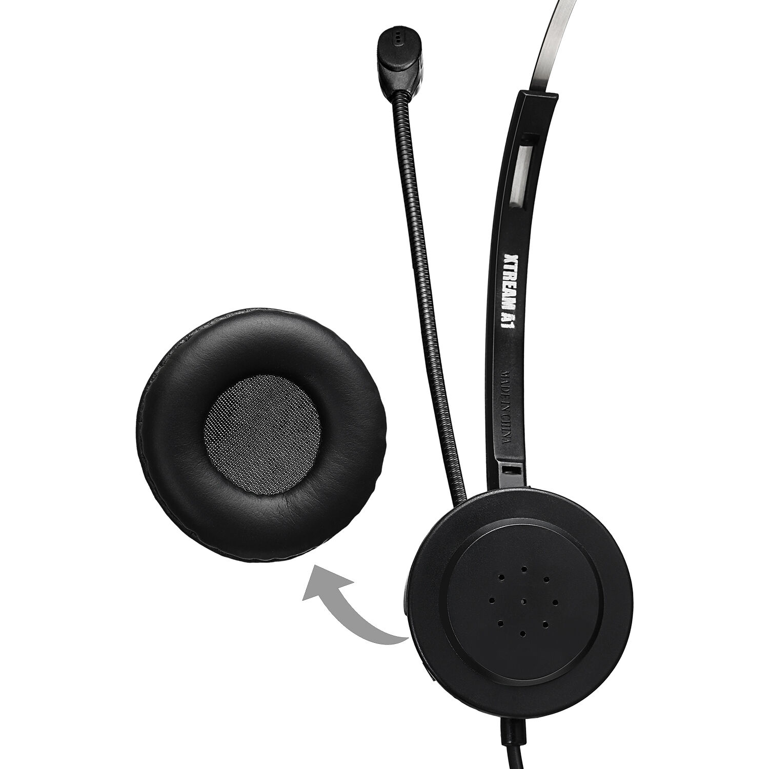Adesso XTREAMP1 mono USB headset with adjustable microphone and in-line controls — view 5
