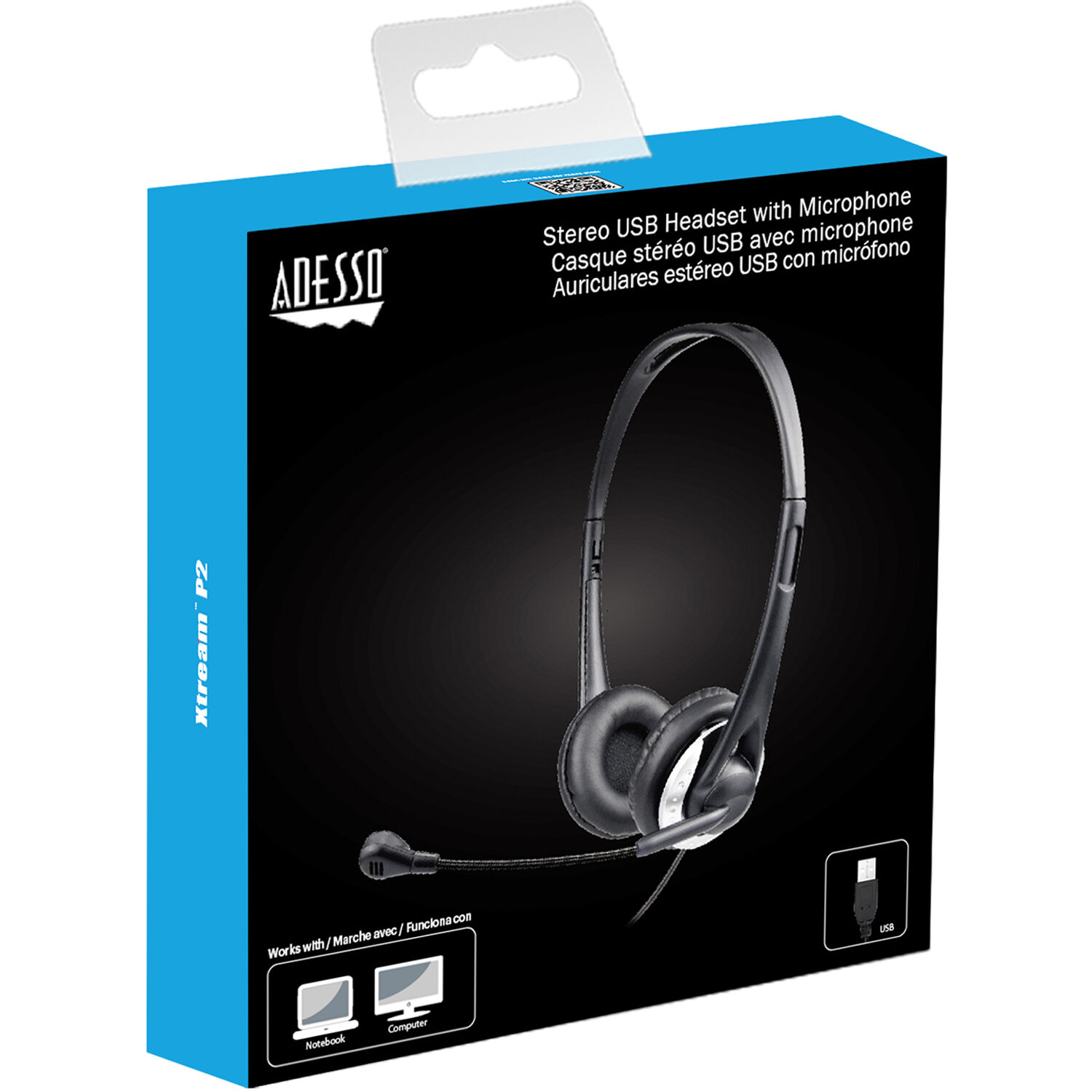 Adesso XTREAM P2 wired USB headset with adjustable microphone and removable earpads — view 10