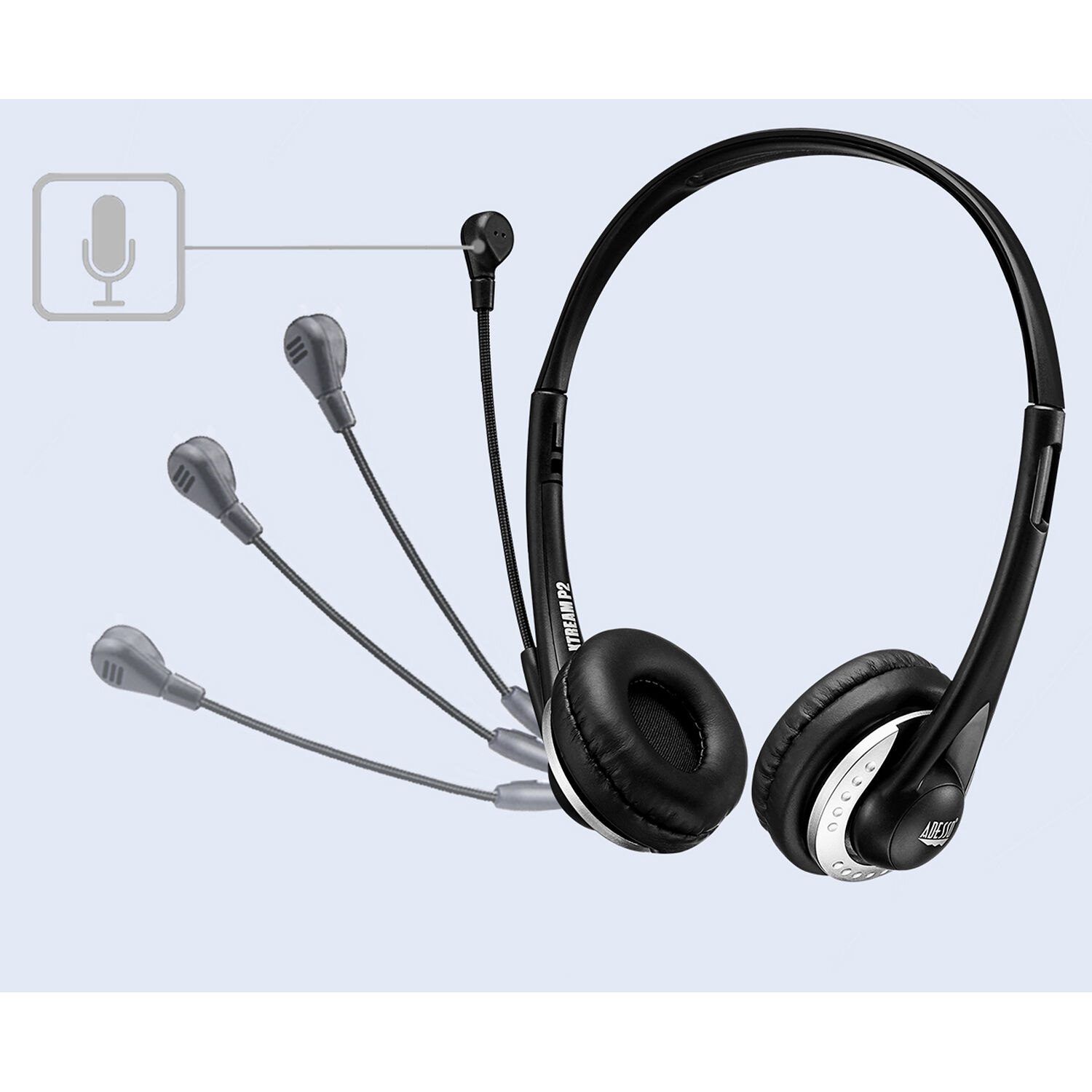 Adesso XTREAM P2 wired USB headset with adjustable microphone and removable earpads — view 4