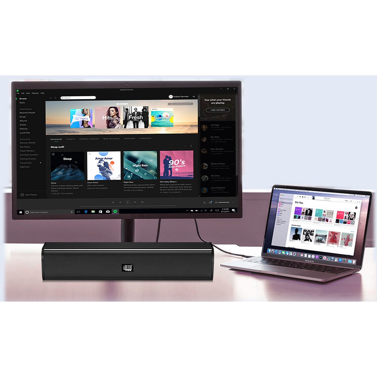 Adesso Xtream S5 USB multimedia soundbar for desktop stereo audio — view 3