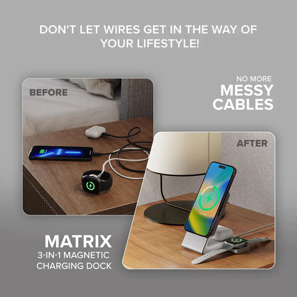 Black ALOGIC MATRIX 3-in-1 magnetic charging dock with Apple Watch charger — view 5
