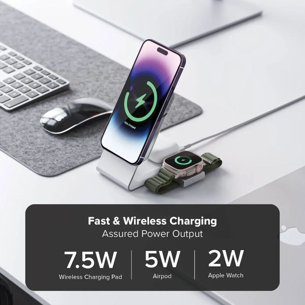 Black ALOGIC MATRIX 3-in-1 magnetic charging dock with Apple Watch charger — view 6