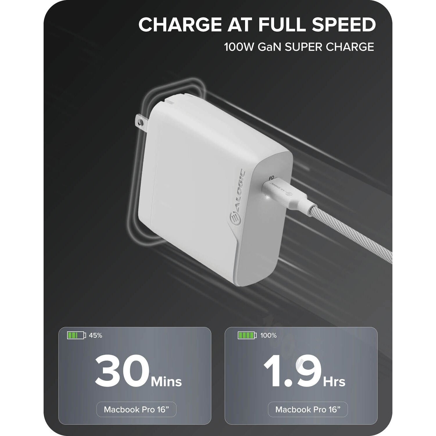 ALOGIC 1X100 Rapid Power100W GaN Charge WCG1X100-US compact USB-C charger — view 10
