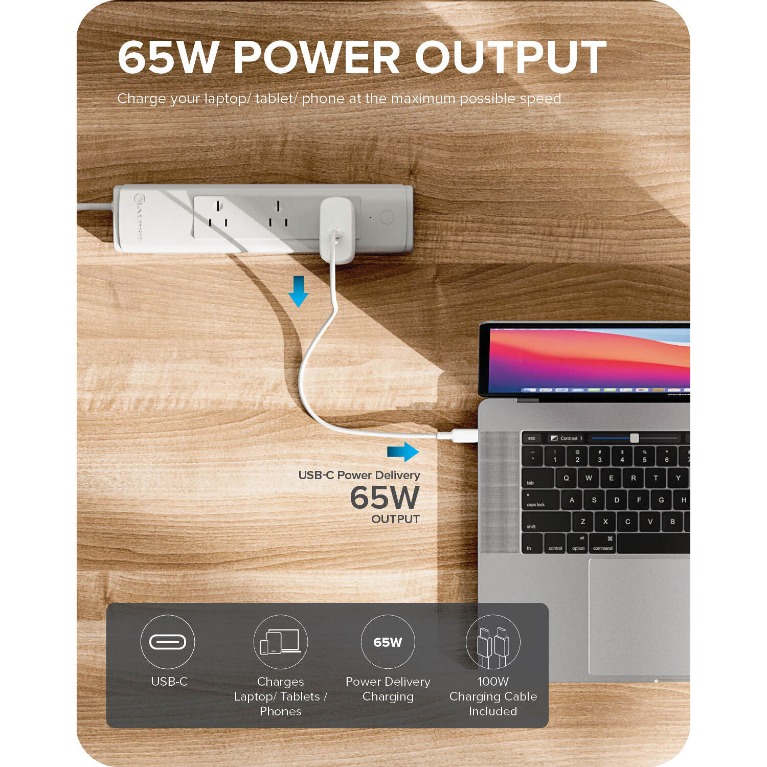 ALOGIC 65 W GaN charger with included 2 m USB-C charging cable — view 9