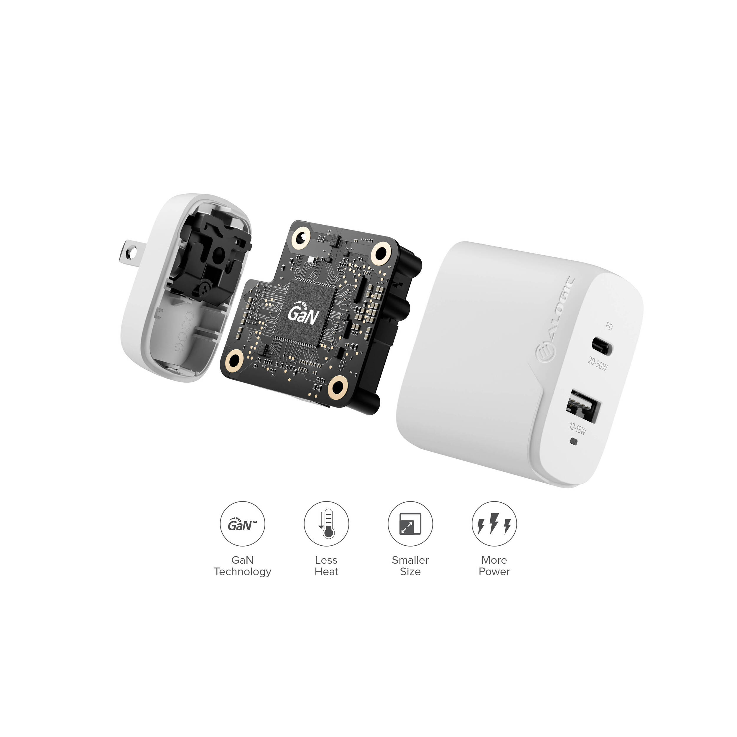 ALOGIC 2X32 Rapid Power 32W GaN wall charger with dual USB-C ports — view 3