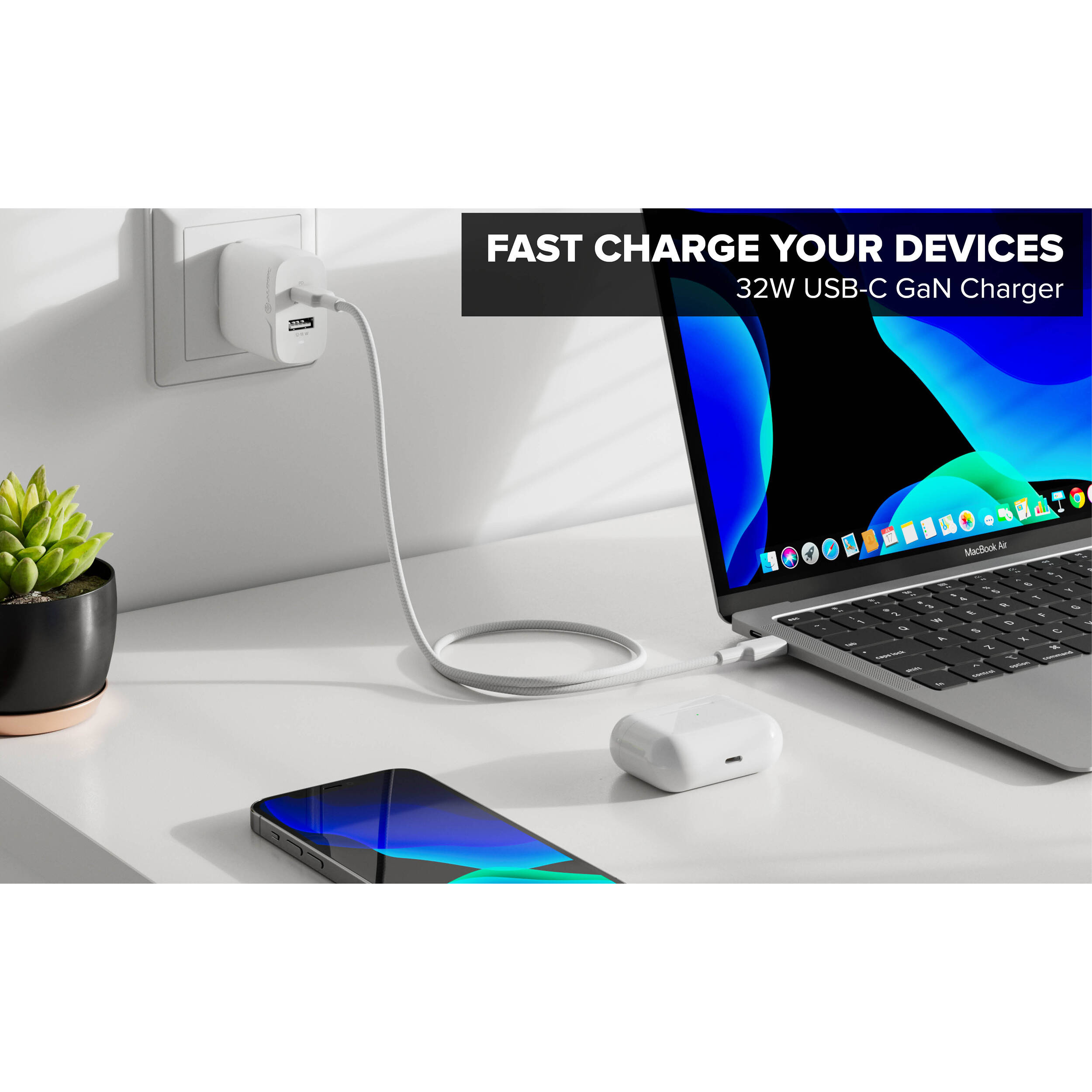 ALOGIC 2X32 Rapid Power 32W GaN wall charger with dual USB-C ports — view 4