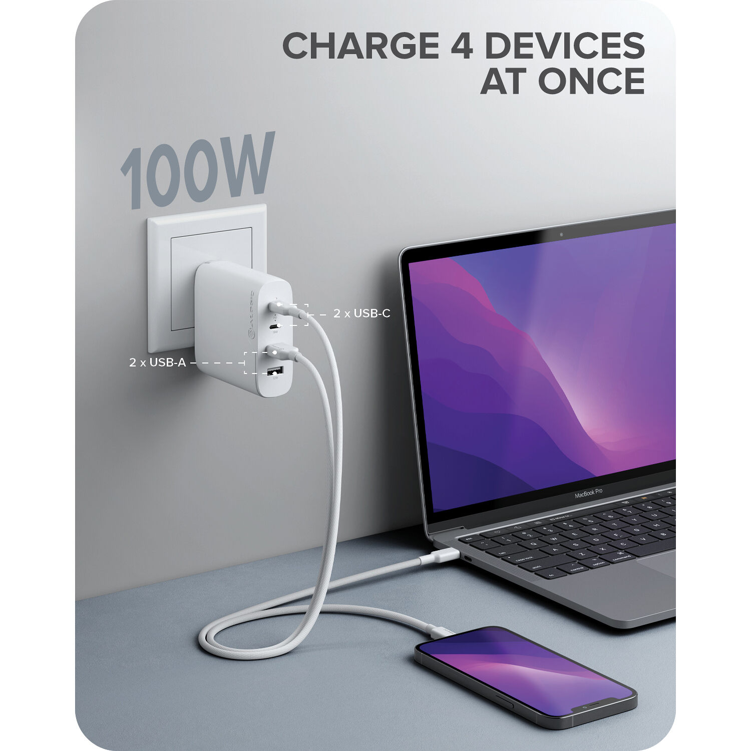 ALOGIC 4X100 Rapid Power 4-port 100 W GaN charger with USB-C charging — view 10