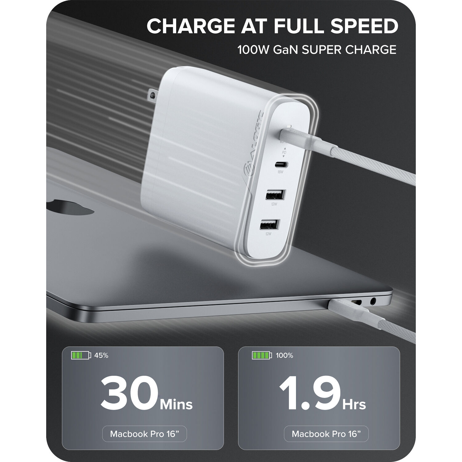 ALOGIC 4X100 Rapid Power 4-port 100 W GaN charger with USB-C charging — view 12