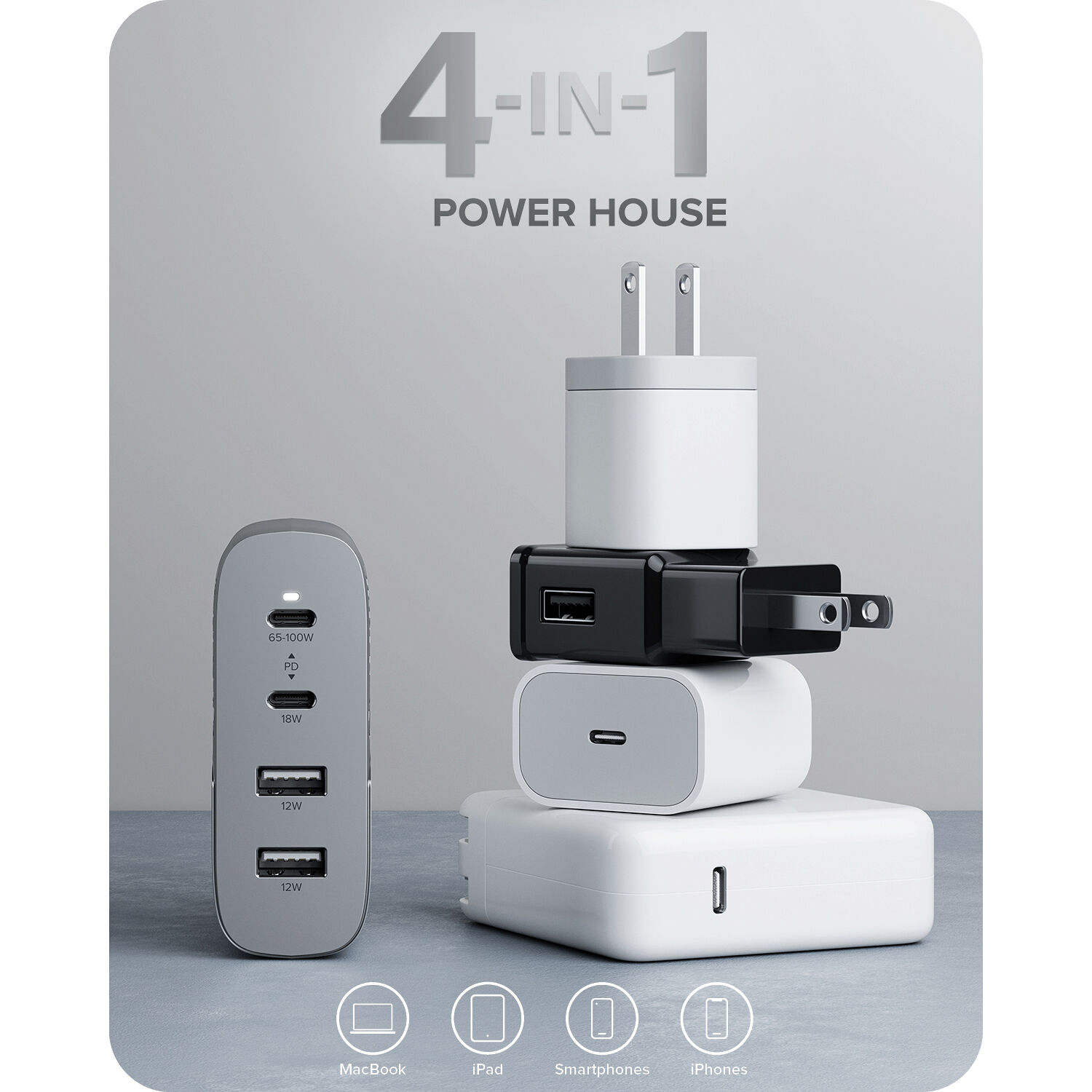 ALOGIC 4X100 Rapid Power 4-port 100W GaN charger in space grey — view 8