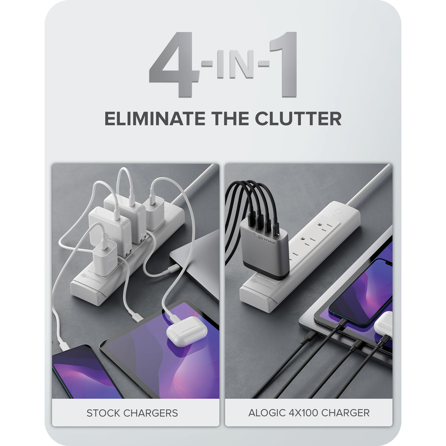ALOGIC 4X100 Rapid Power 4-port 100W GaN charger in space grey — view 9