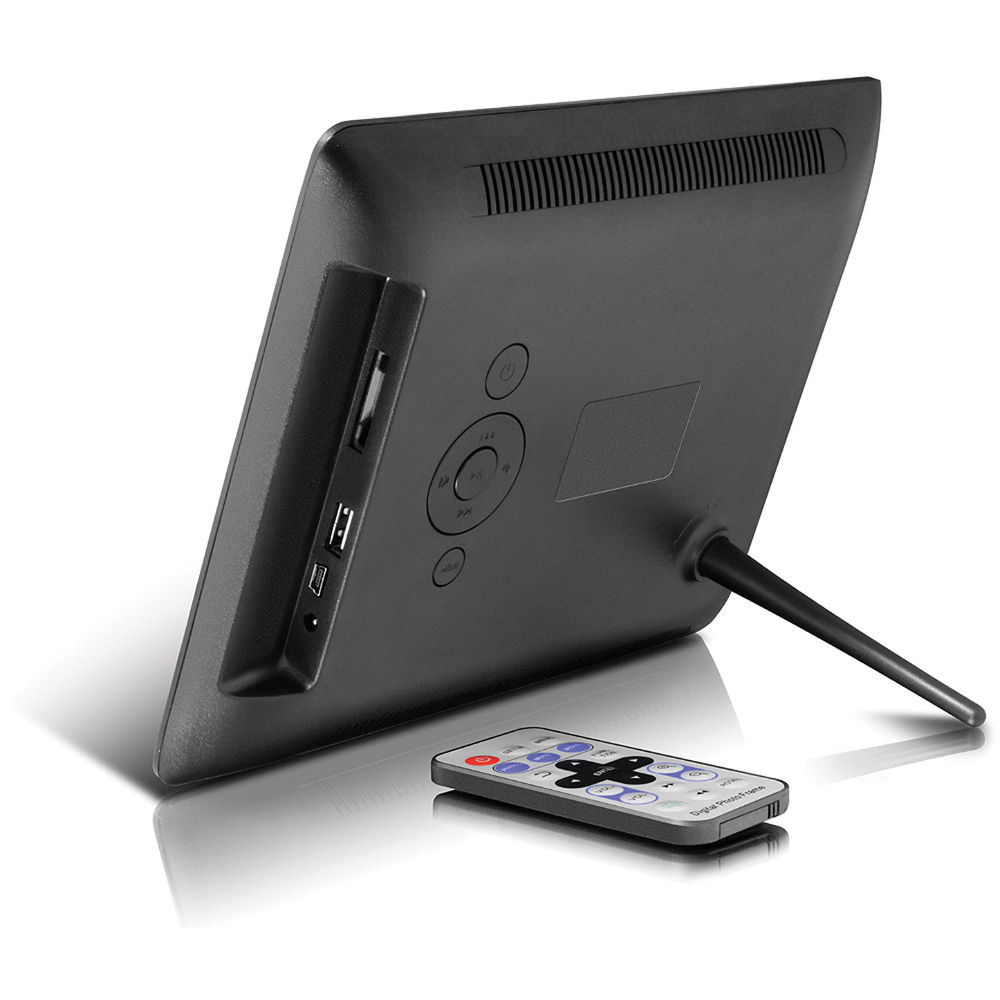 Aluratek 8 inch hi-res digital photo frame on a desktop — view 3