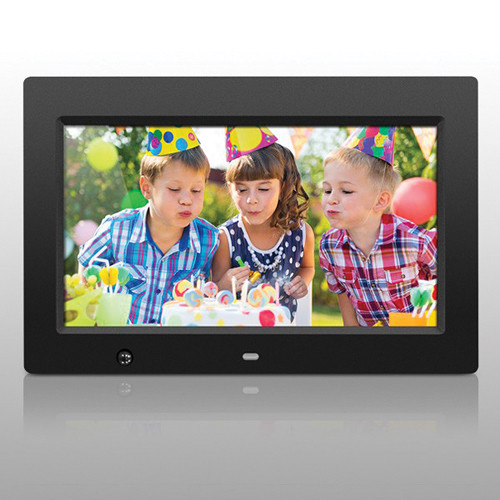 Aluratek 10 inch digital photo frame with motion sensor and 4 GB memory on a desktop stand — view 2