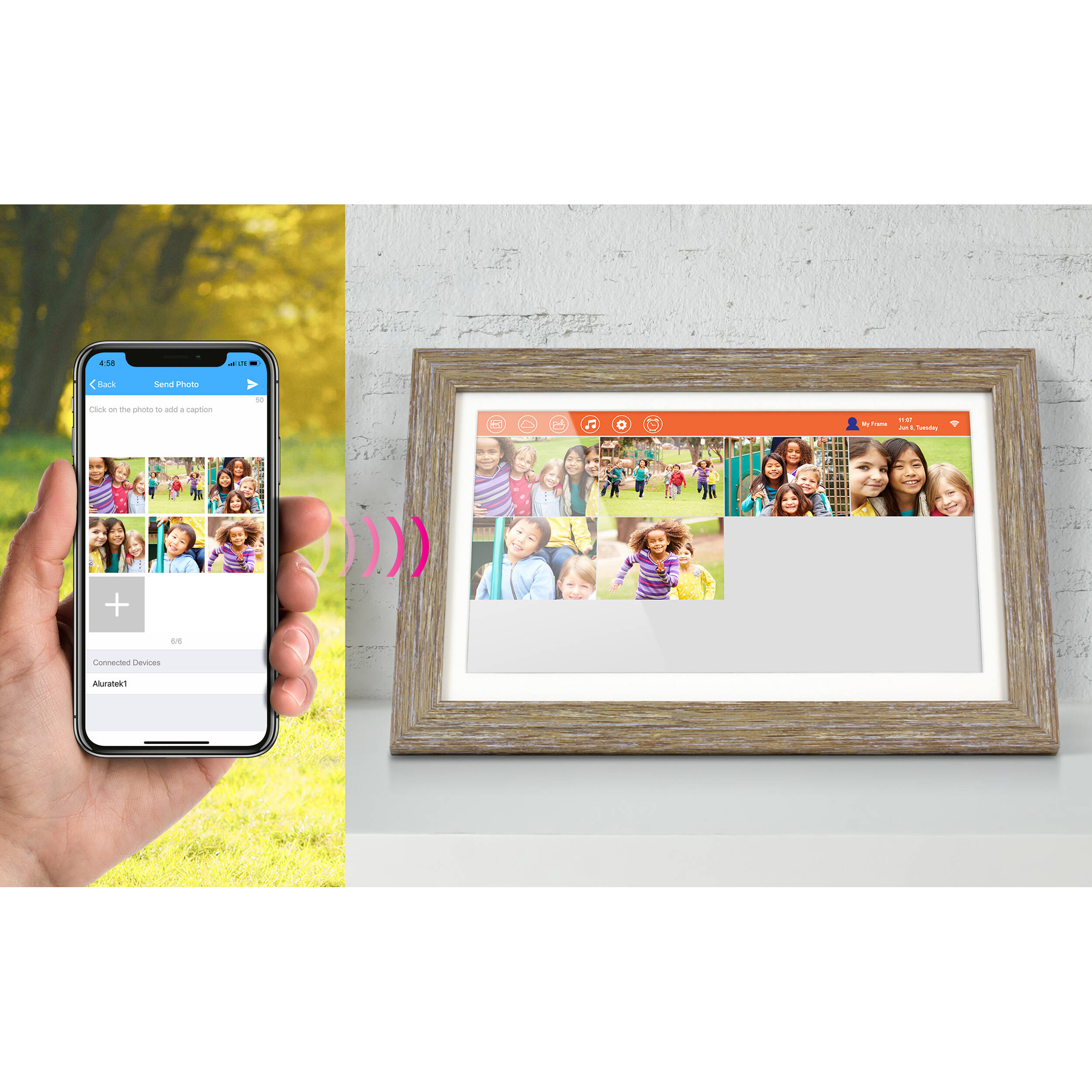 Aluratek 13.3 inch Wi‑Fi digital photo frame with touchscreen IPS display and 16 GB memory — view 5