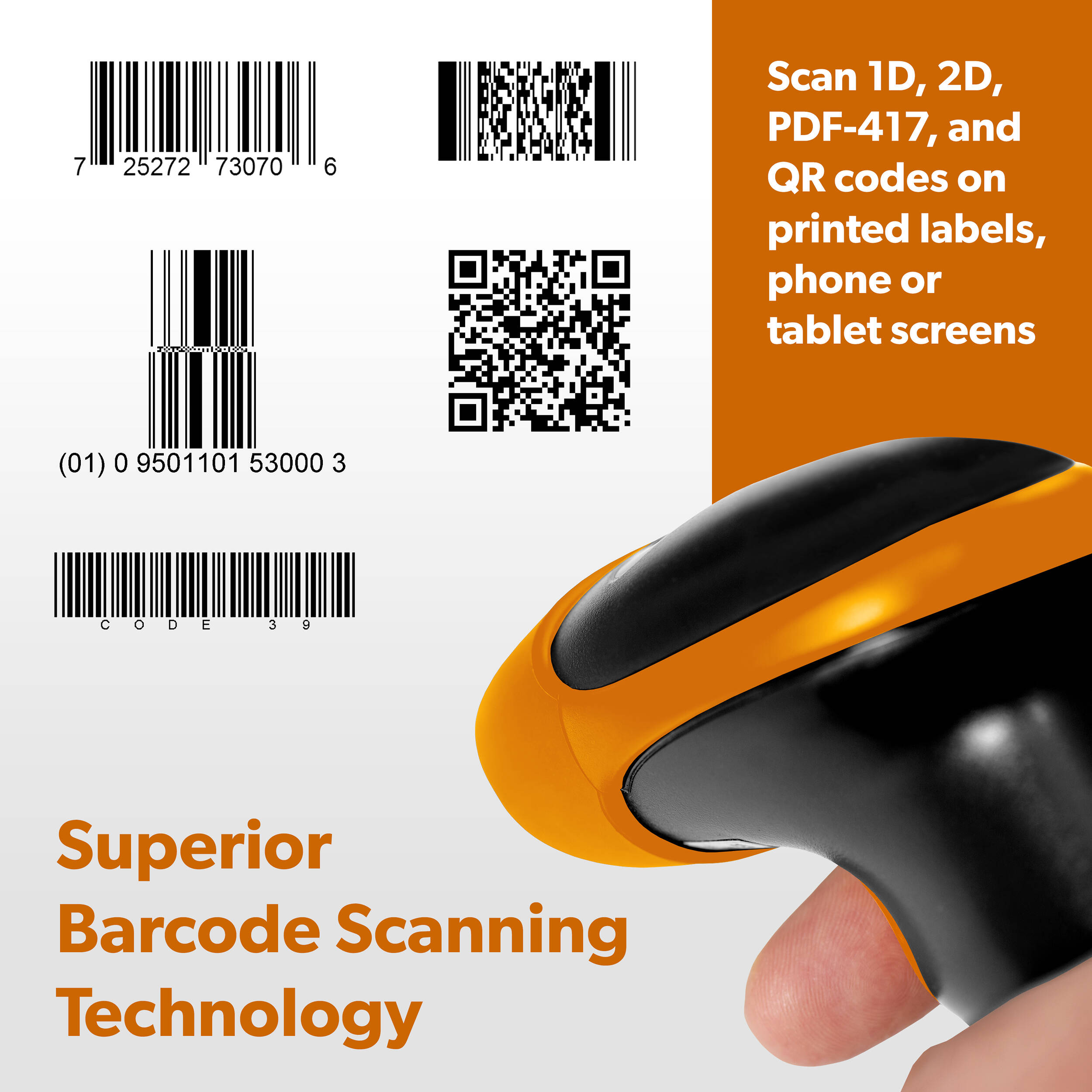 Ambir BR200-BL wireless handheld barcode scanner in black for point-of-sale use — view 5
