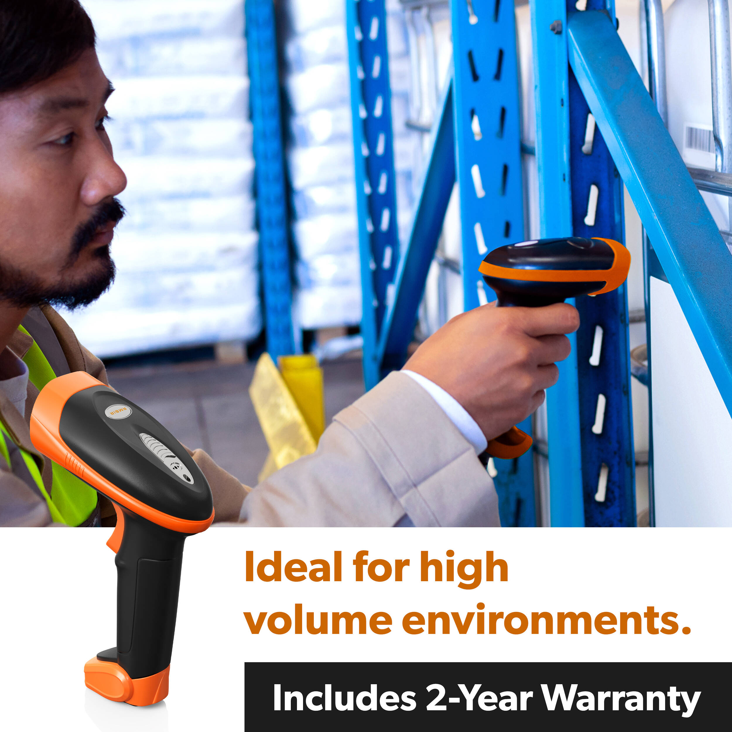 Ambir BR200-BL wireless handheld barcode scanner in black for point-of-sale use — view 7