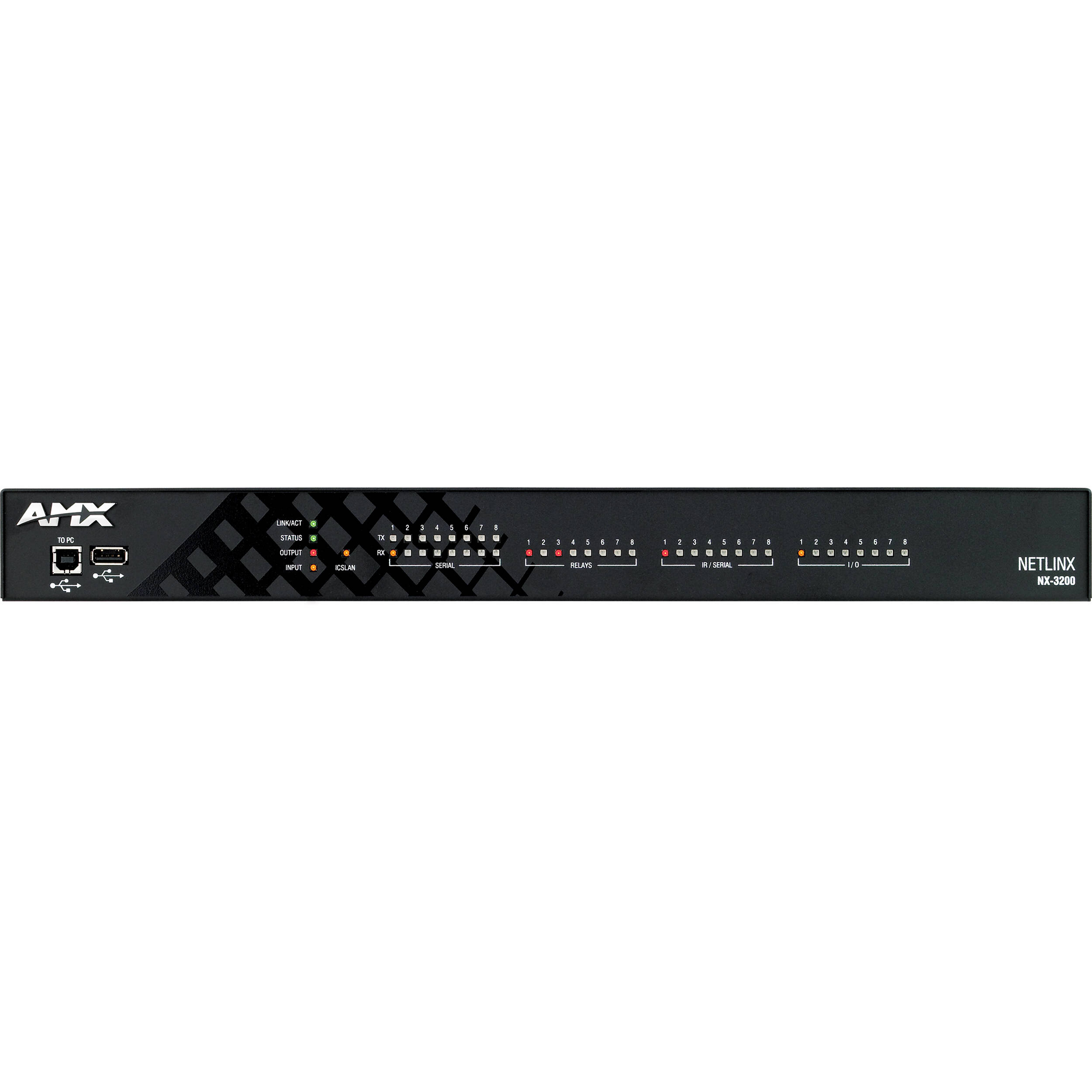 AMX NX 3200 NetLinx NX integrated controller with dual NIC and multiple serial, IR, I/O, and relay ports — view 3