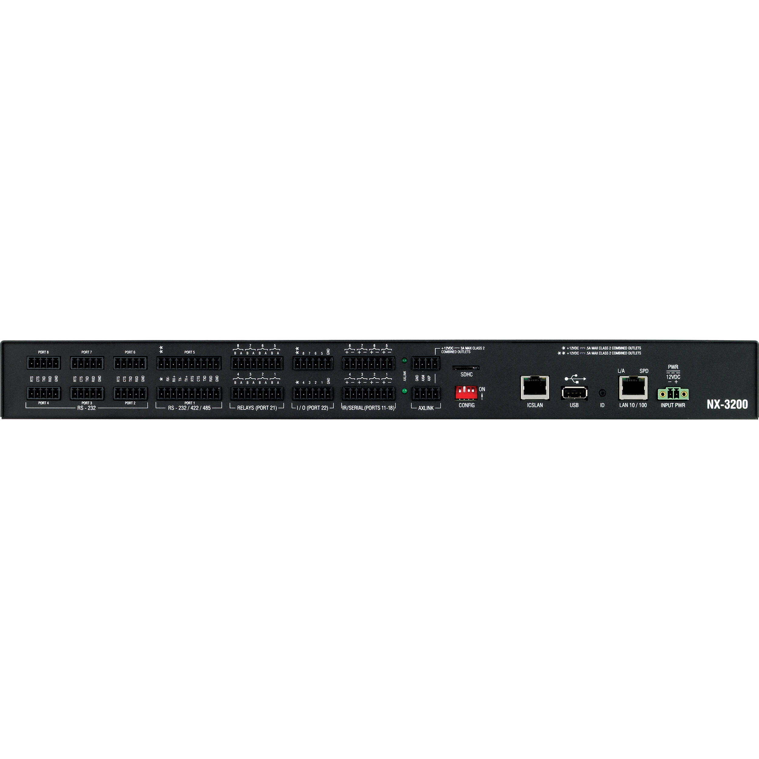 AMX NX 3200 NetLinx NX integrated controller with dual NIC and multiple serial, IR, I/O, and relay ports — view 7