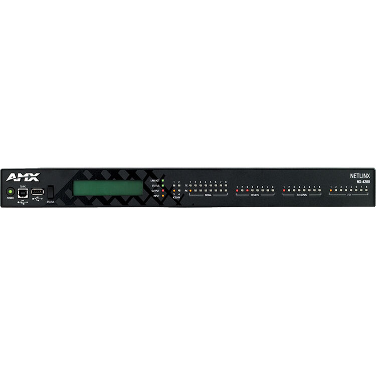 AMX NX-4200 NetLinx NX integrated controller with 8 serial ports, 8 IR ports, and dual NIC — view 3