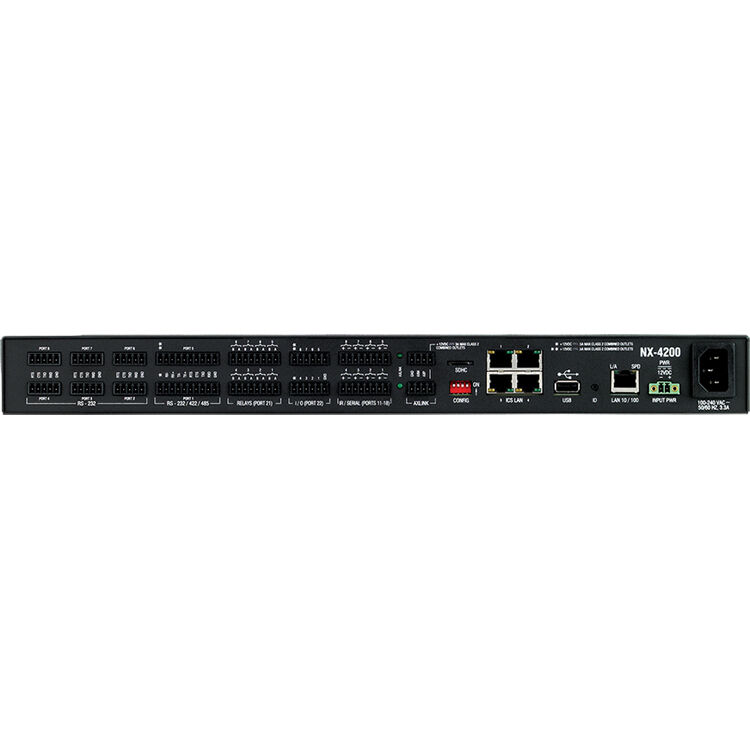 AMX NX-4200 NetLinx NX integrated controller with 8 serial ports, 8 IR ports, and dual NIC — view 7