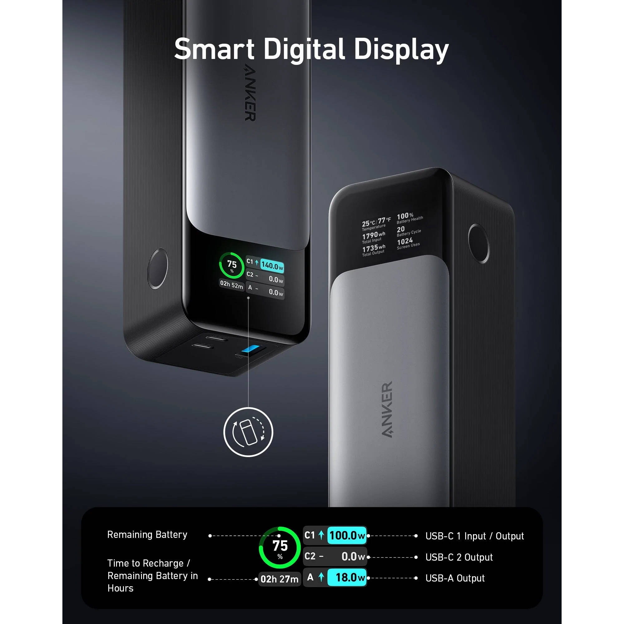 Anker 737 Power Bank portable charger for USB-C mobile device charging — view 3