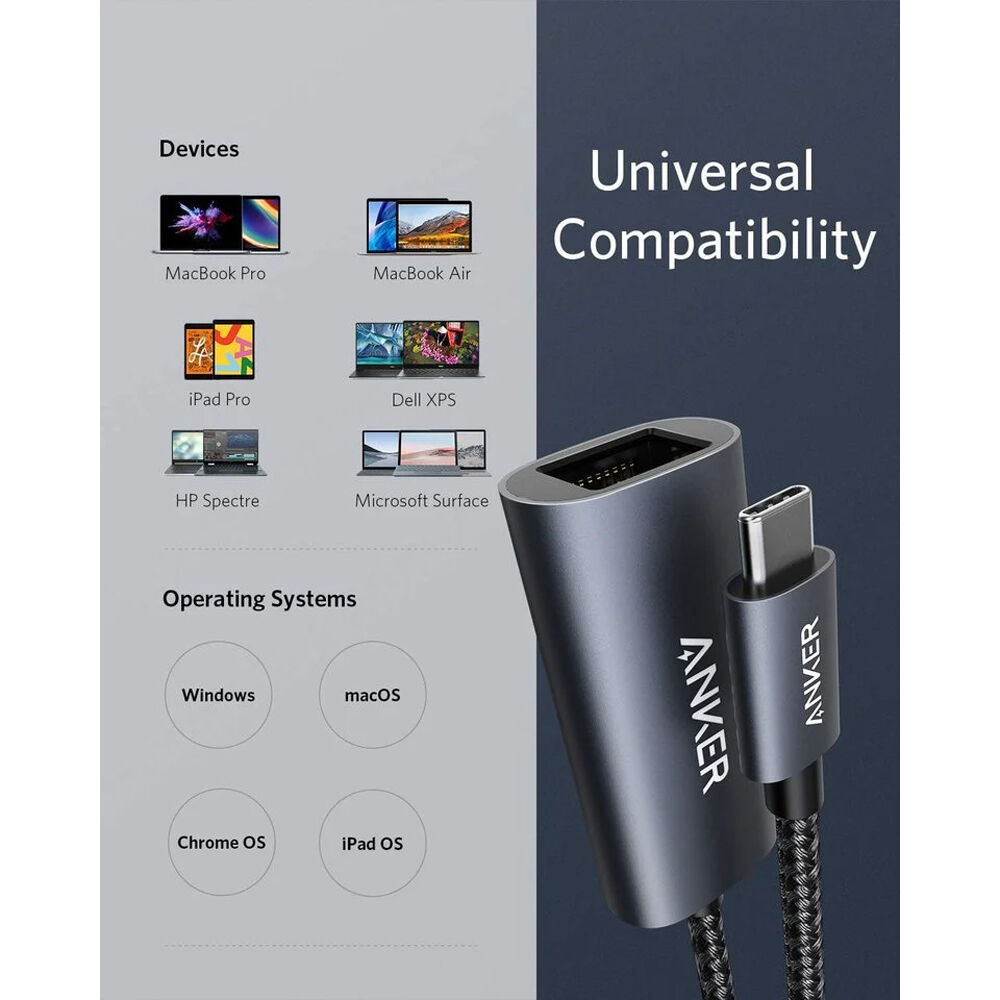 Anker USB-C to Ethernet adapter for adding wired network connectivity to a USB-C device — view 3