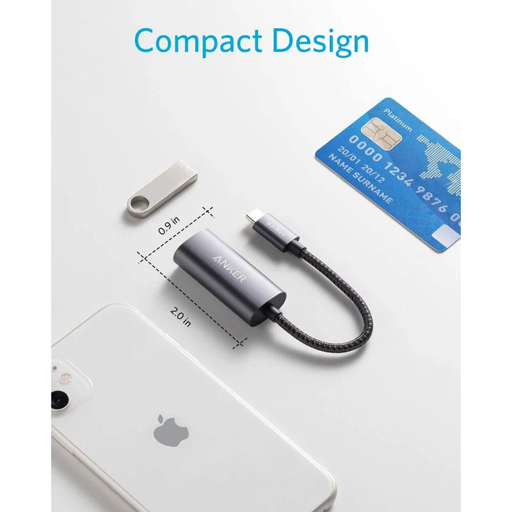 Anker USB-C to Ethernet adapter for adding wired network connectivity to a USB-C device — view 4