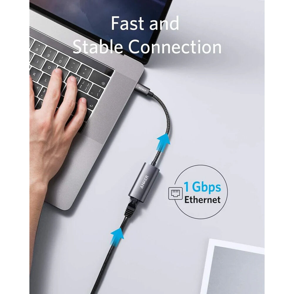 Anker USB-C to Ethernet adapter for adding wired network connectivity to a USB-C device — view 5