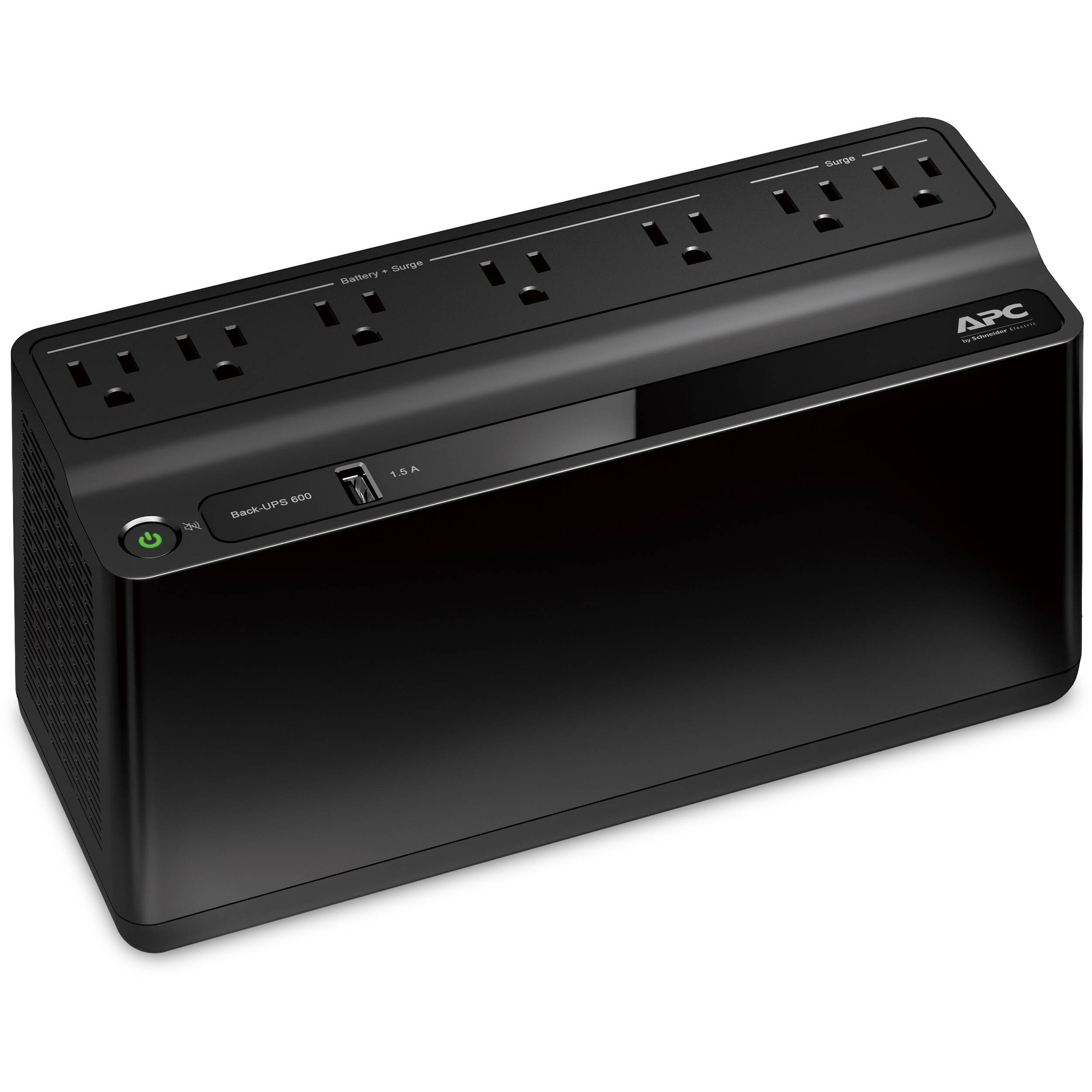 APC Back-UPS ES BE600M1 600 VA desktop UPS with 120 V input and USB charging port — view 2