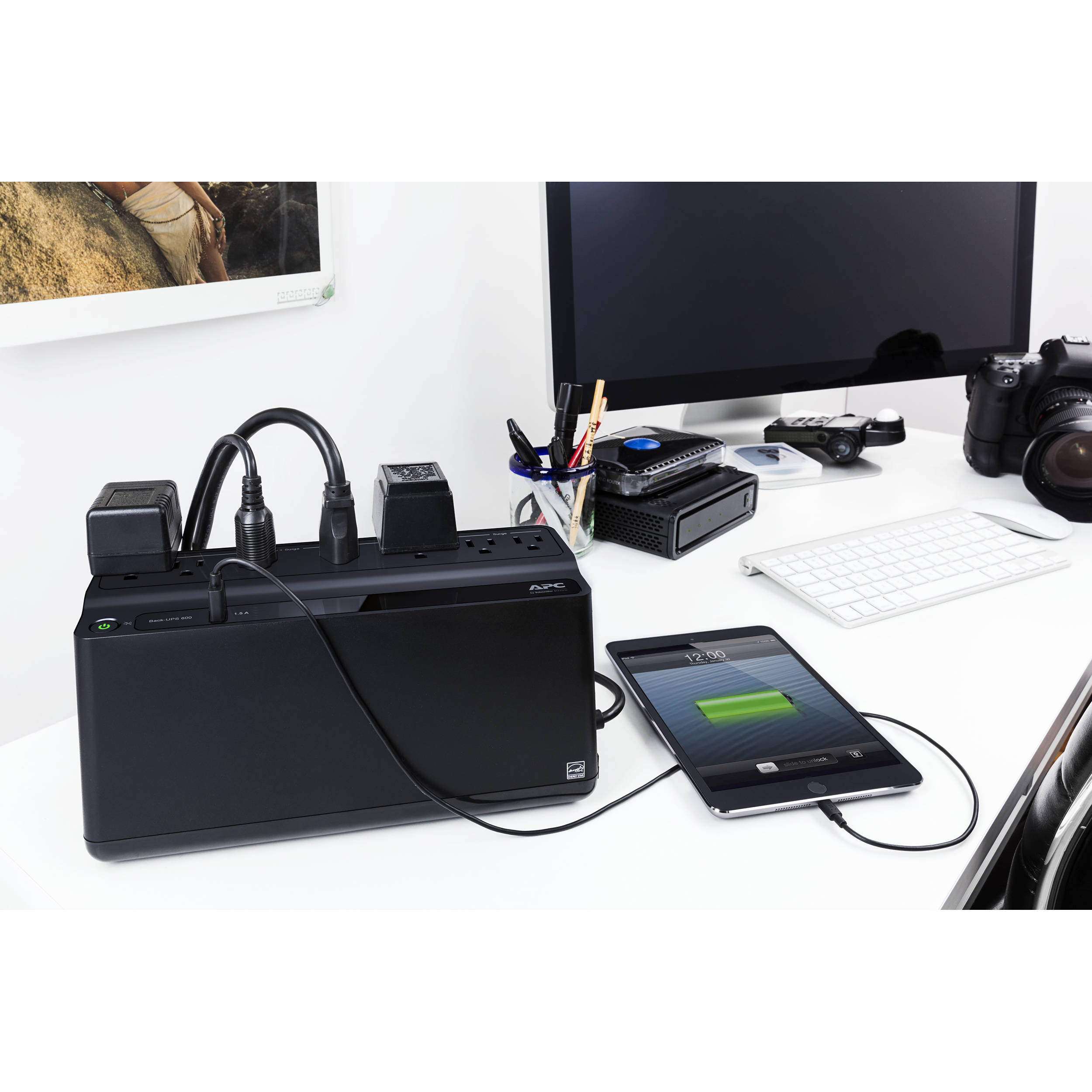 APC Back-UPS ES BE600M1 600 VA desktop UPS with 120 V input and USB charging port — view 3