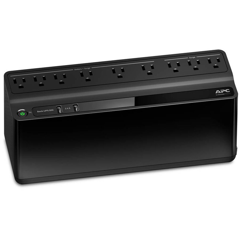 APC Back-UPS 850VA tower UPS with 2 USB charging ports for desktop power backup — view 2