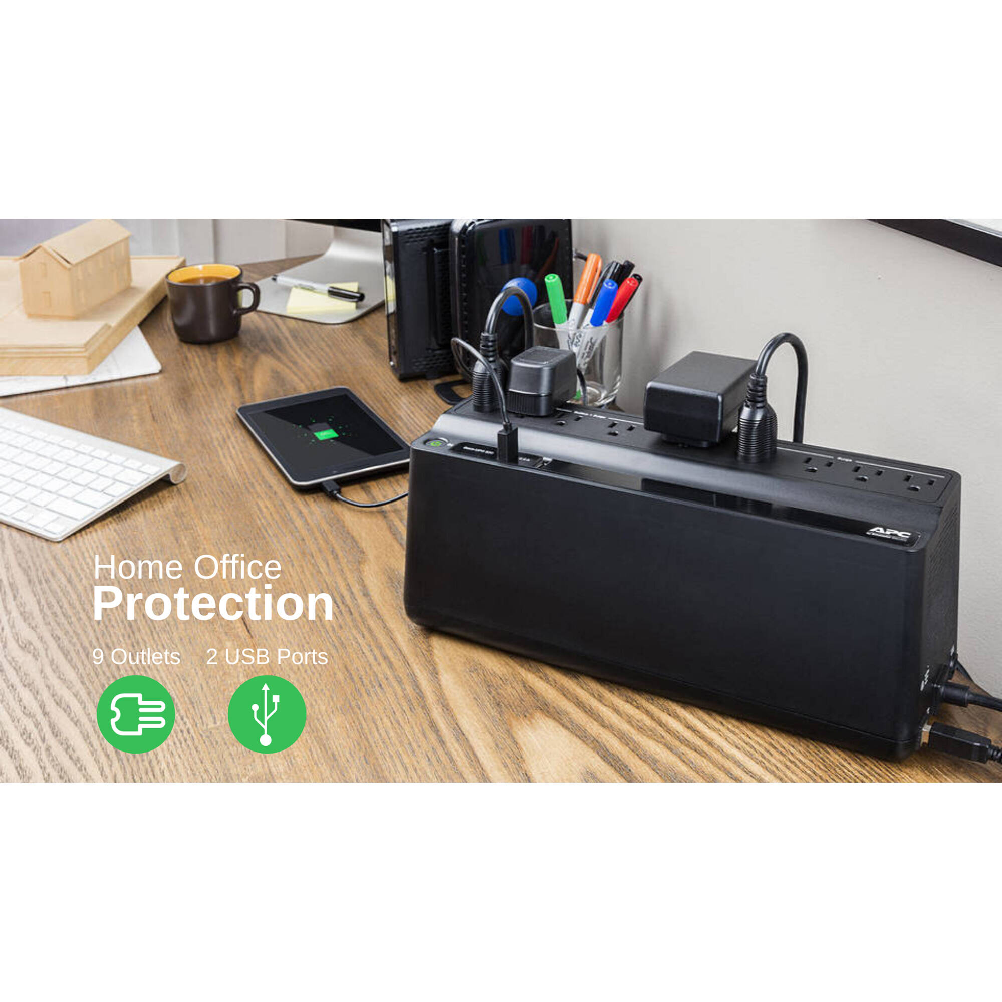 APC Back-UPS 850VA tower UPS with 2 USB charging ports for desktop power backup — view 4