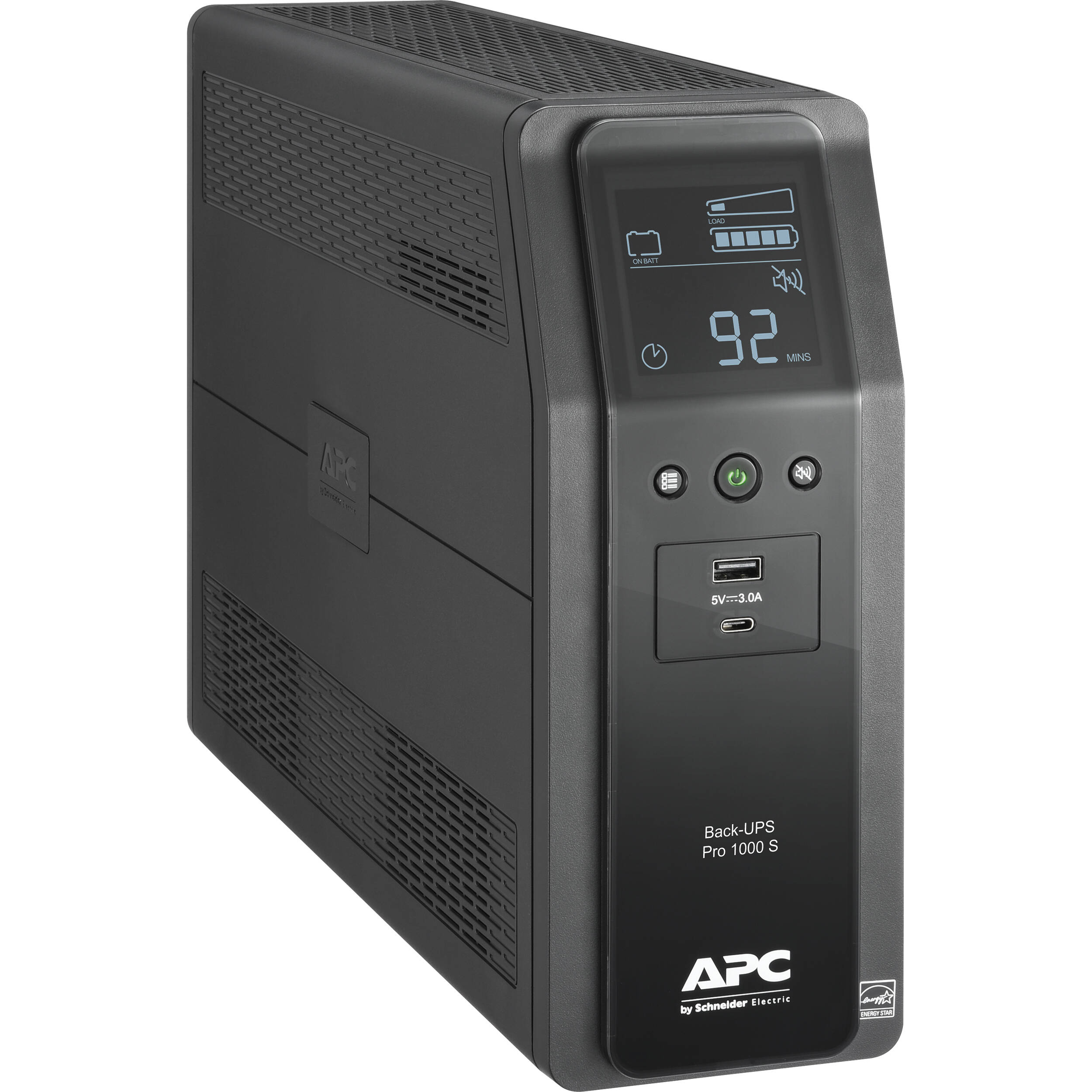 APC Back-UPS Pro BR 1000VA tower UPS with LCD display, 10 outlets, and USB charging ports — view 3