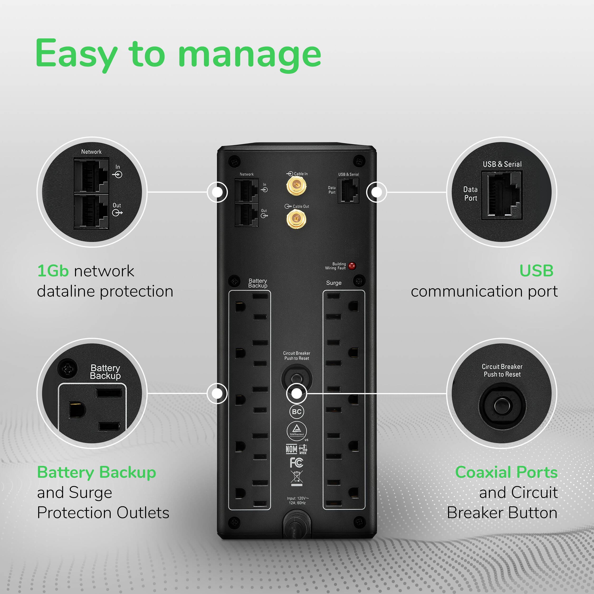 APC Back-UPS Pro BX1500M 1,500 VA desktop UPS with AVR and 10 outlets — view 12
