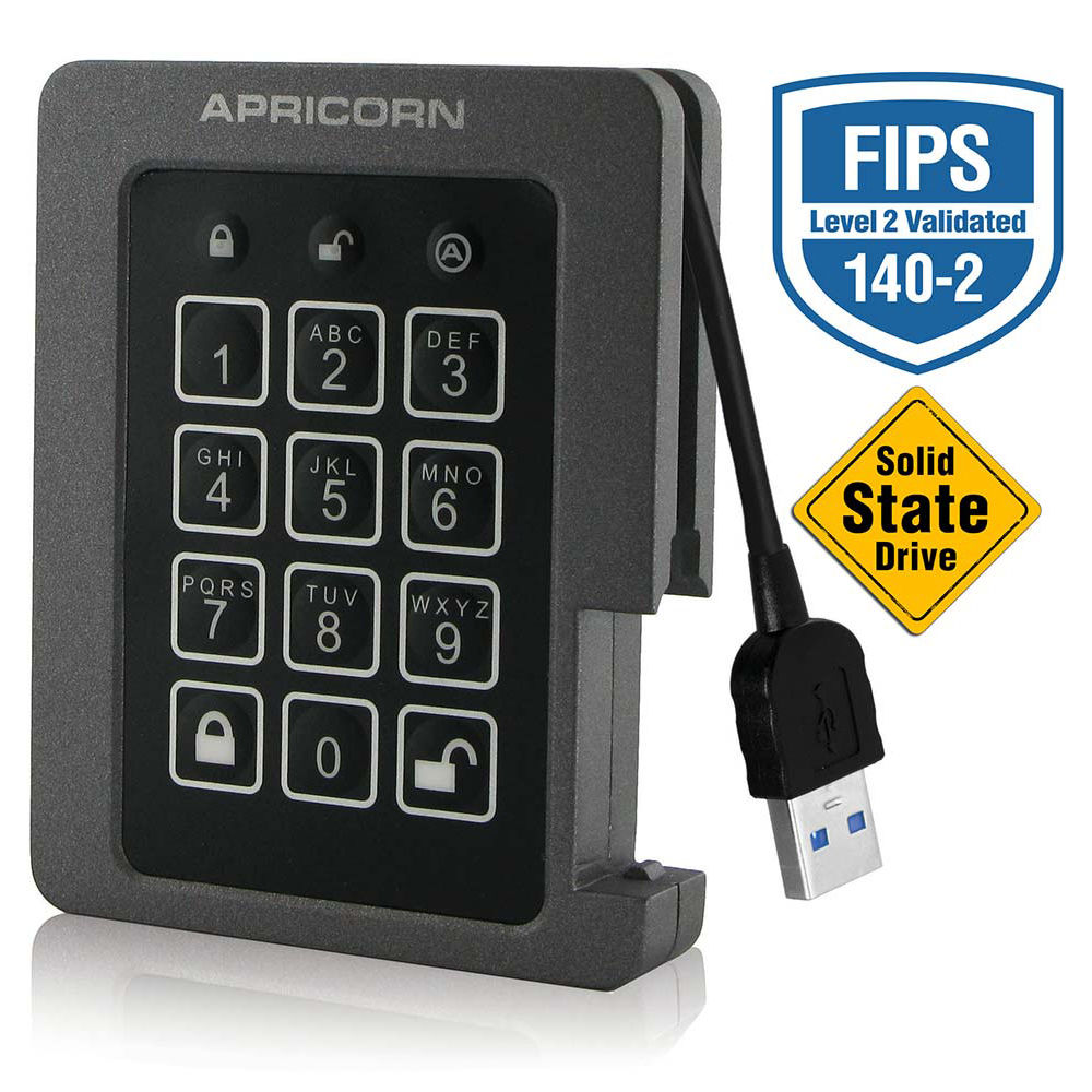 Apricorn Aegis Padlock 2TB encrypted external SSD, model ASSD-3PL256-2TBF — view 2