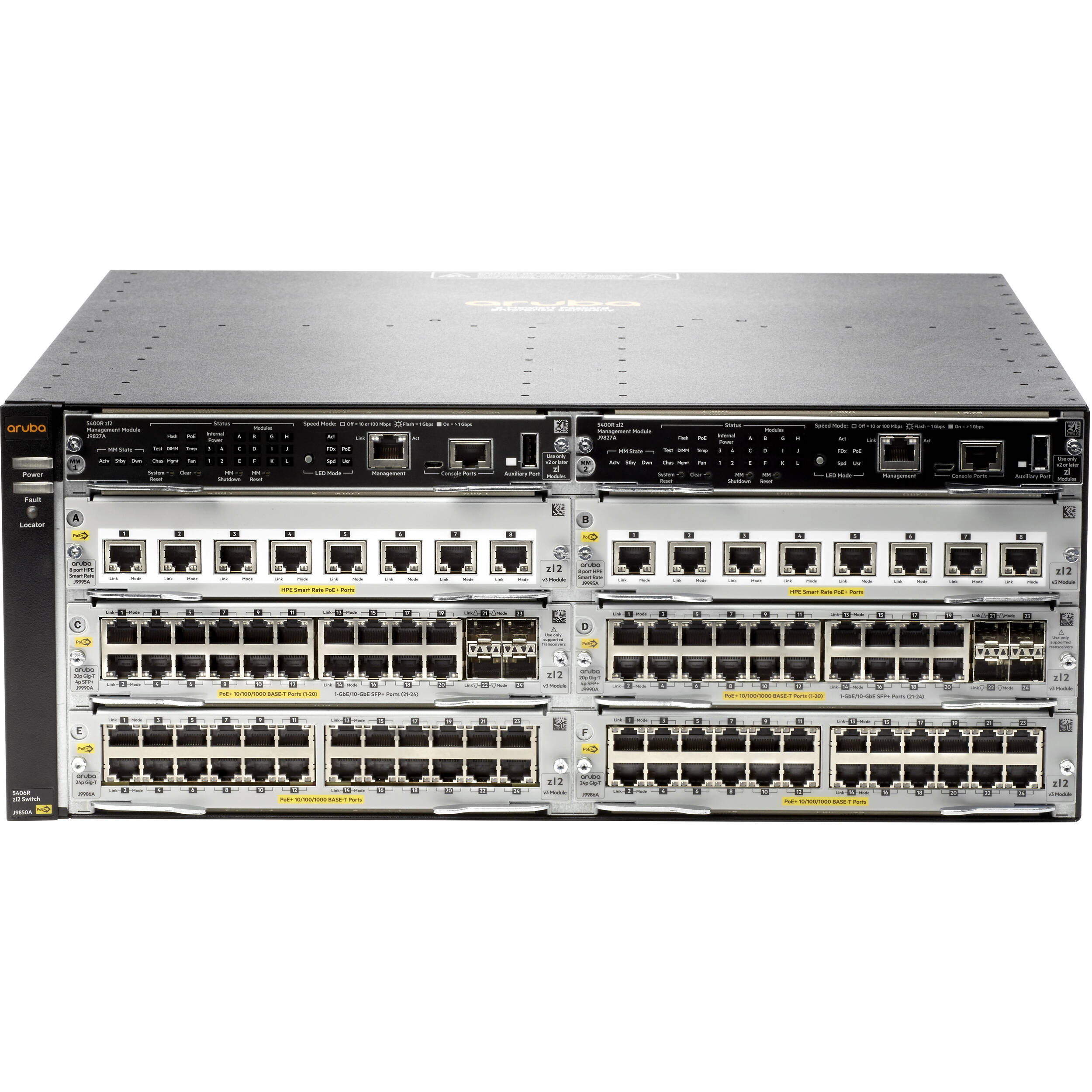 Aruba 5406R zl2 managed rack-mountable PoE+ switch chassis for campus networking — view 2