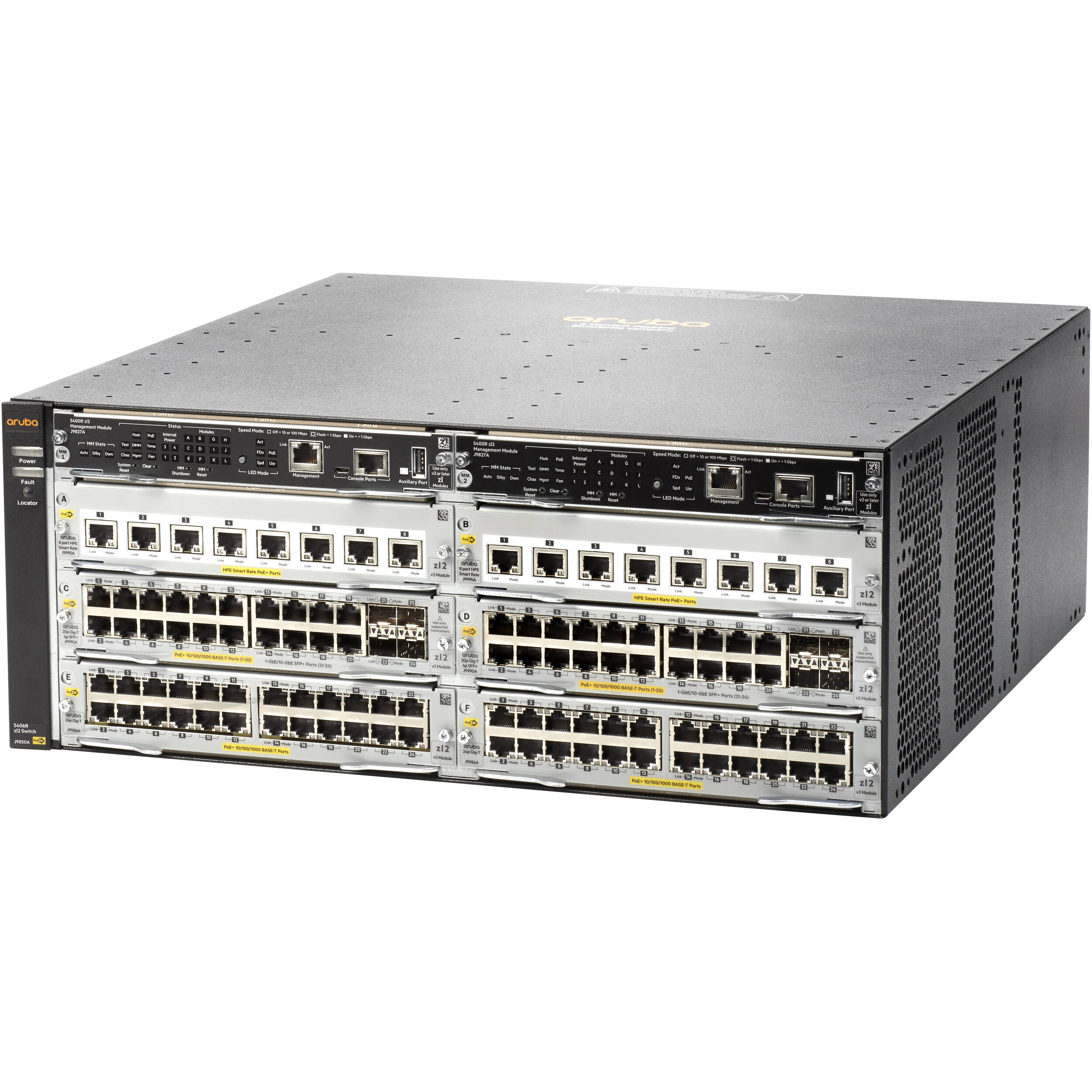 Aruba 5406R zl2 managed rack-mountable PoE+ switch chassis for campus networking — view 3