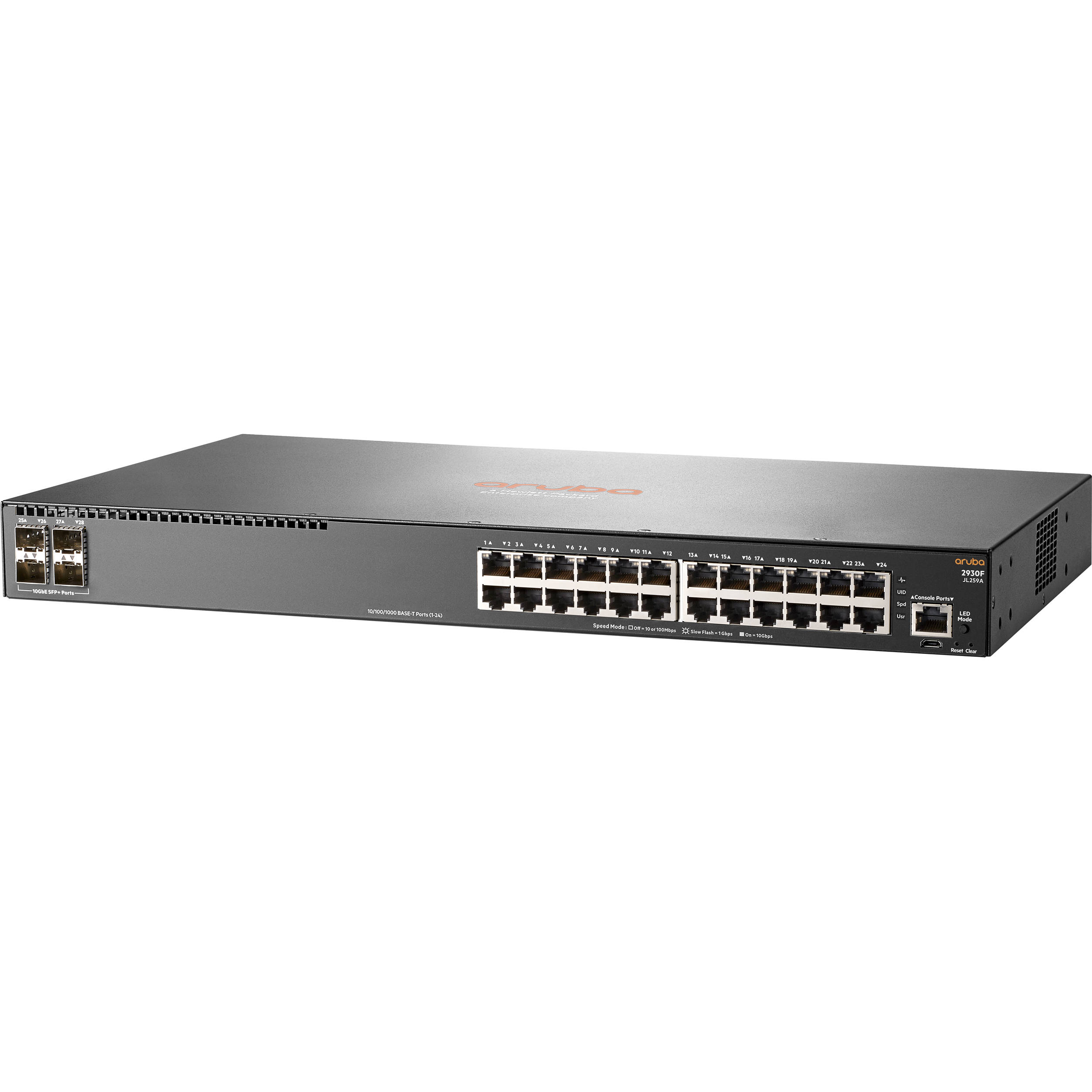 Aruba 2930F-24G 4SFP managed Layer 3 switch with 24 Gigabit ports and 4 SFP uplinks — view 2