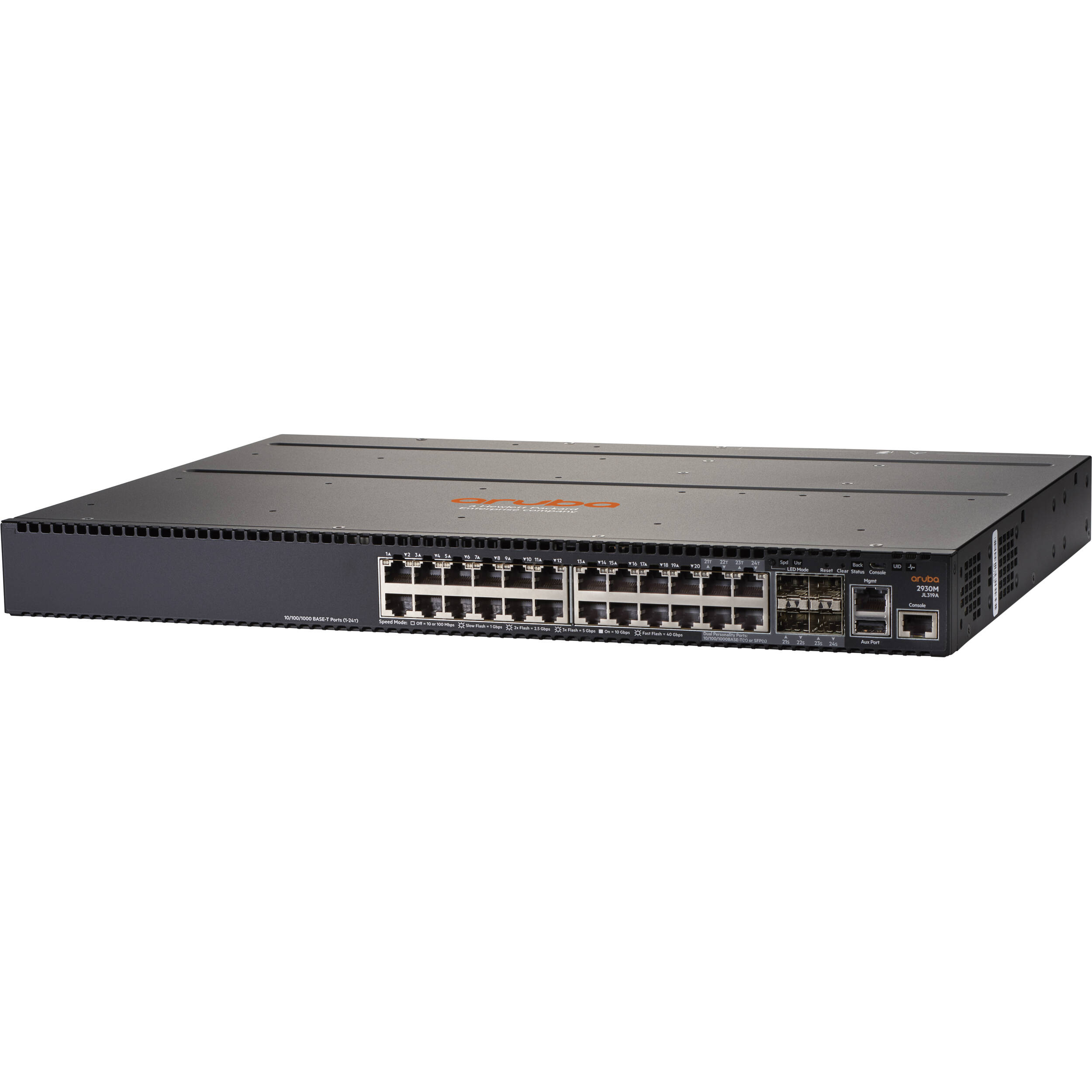 Aruba 2930M 24G 1-slot managed switch with 24 Gigabit ports and 4 combo SFP uplinks — view 2