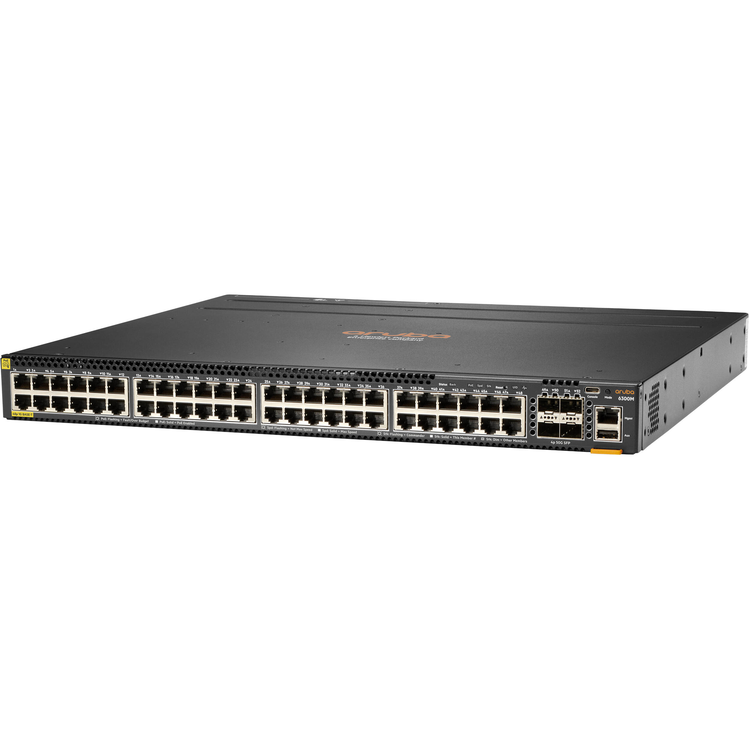 Aruba 6300M 48G PoE switch with 48 Gigabit Ethernet ports and 4 SFP56 uplinks — view 2