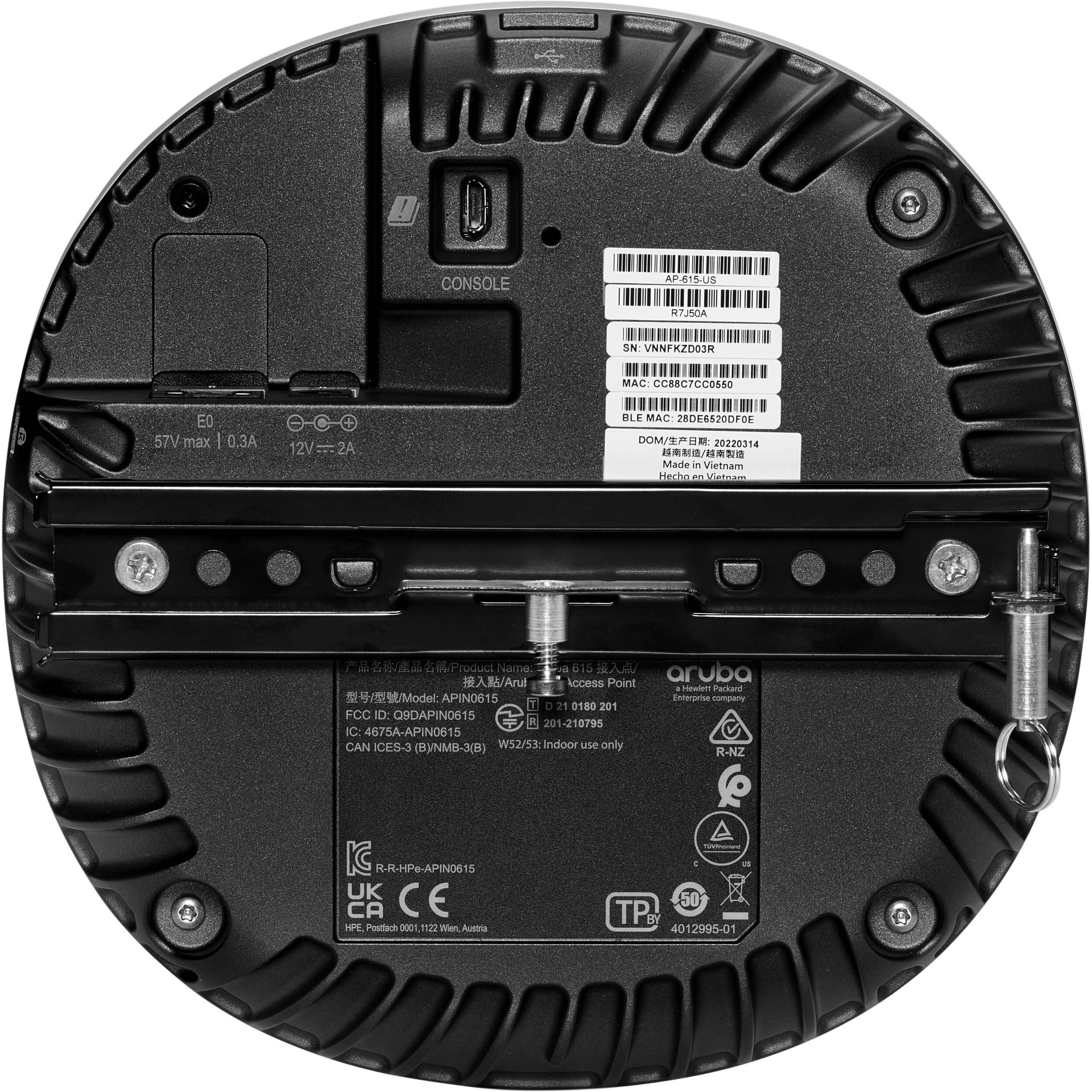 Aruba AP-615 campus access point for indoor tri-band Wi‑Fi 6 deployments — view 2