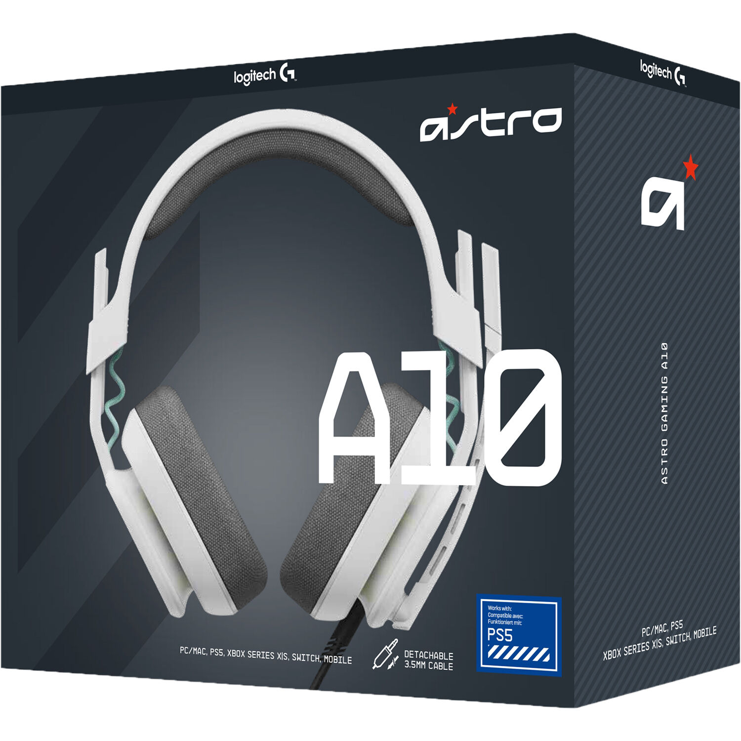 Logitech A10 G2 wired PlayStation gaming headset in white with boom microphone — view 13