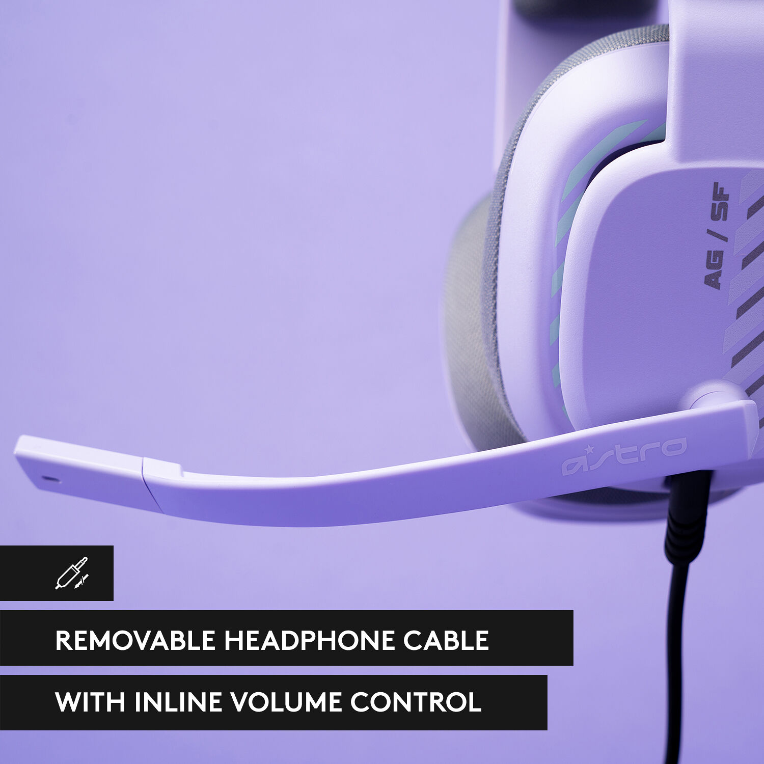Logitech ASTRO A10 G2 wired PC gaming headset in Lilac with over-ear cups and boom microphone — view 3
