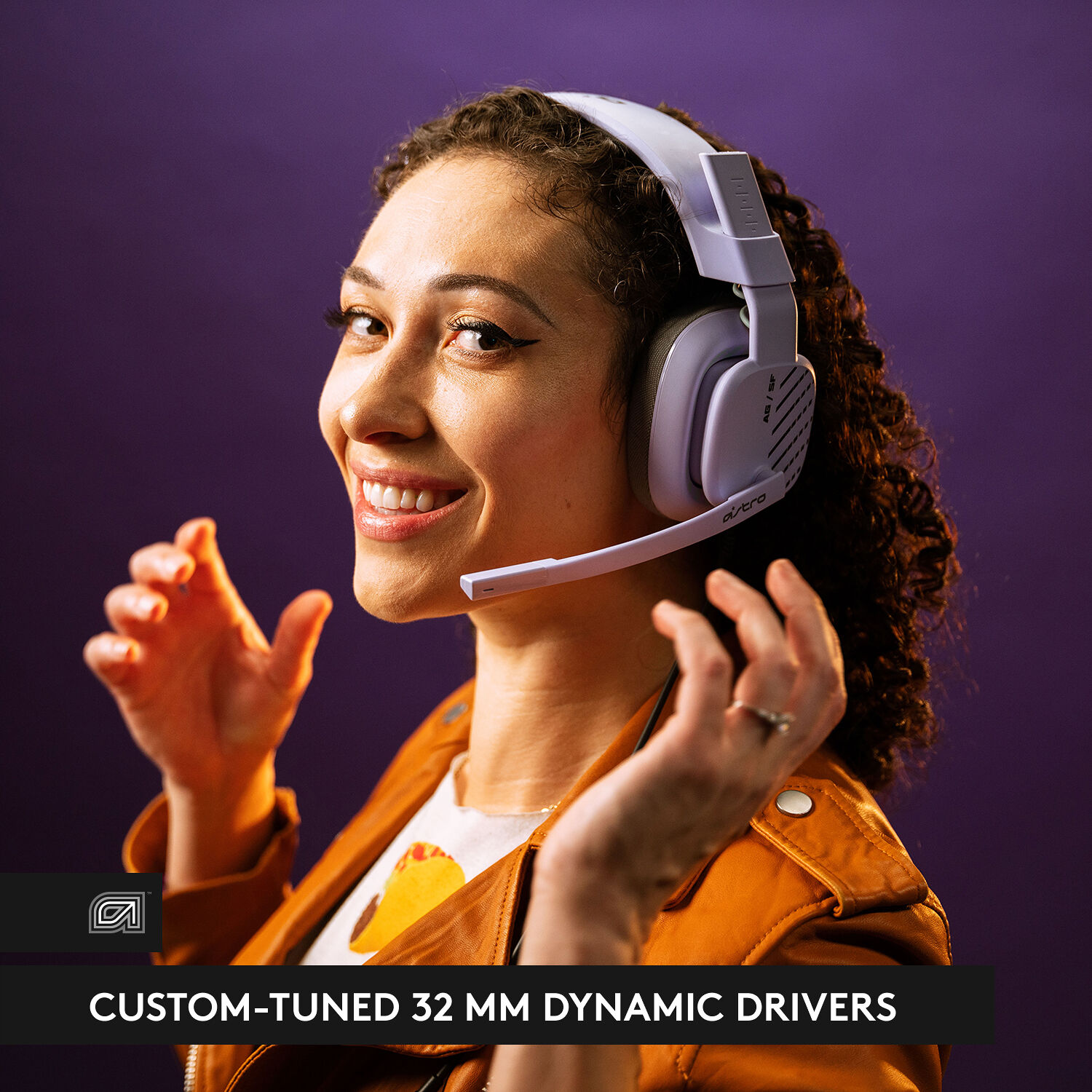 Logitech ASTRO A10 G2 wired PC gaming headset in Lilac with over-ear cups and boom microphone — view 5