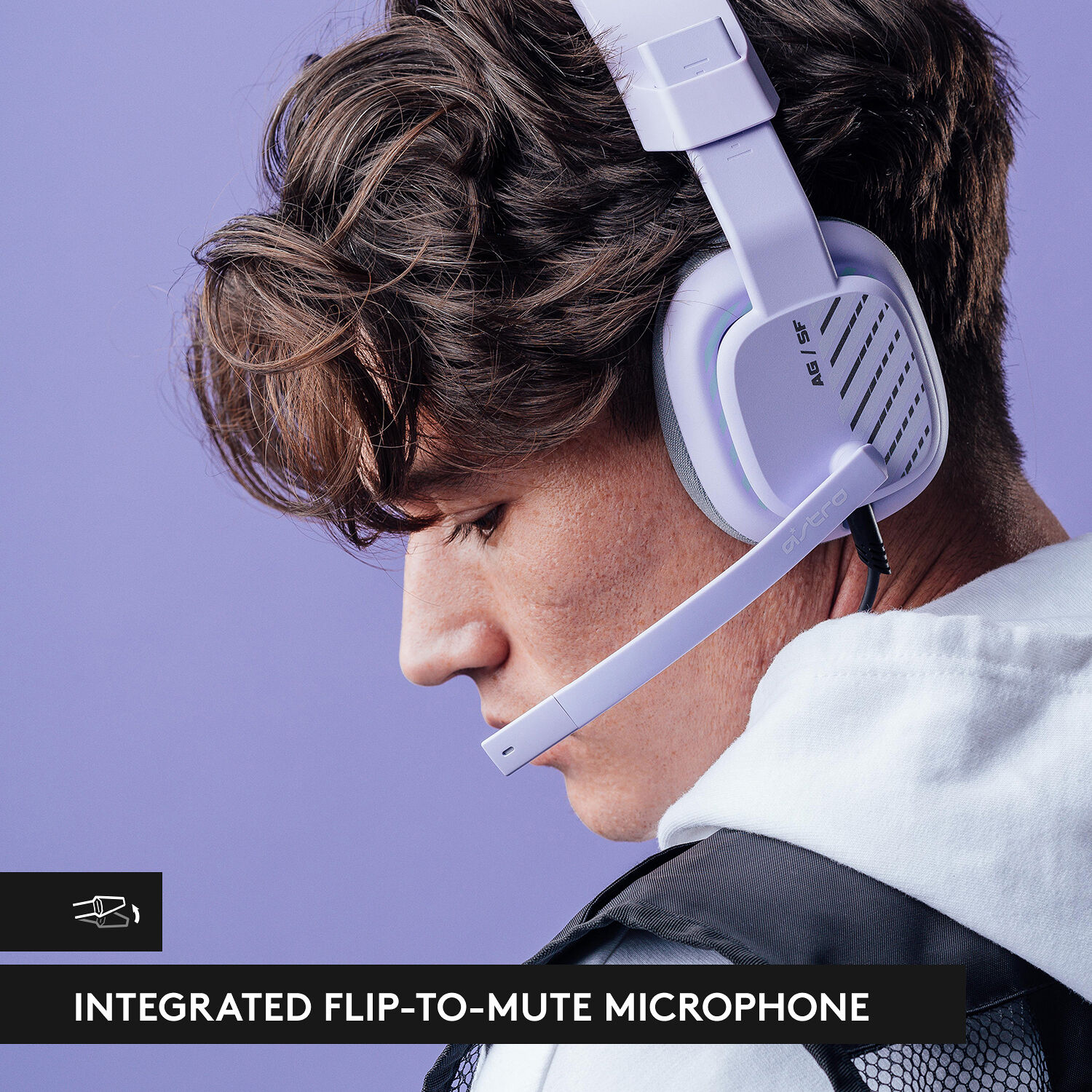 Logitech ASTRO A10 G2 wired PC gaming headset in Lilac with over-ear cups and boom microphone — view 6