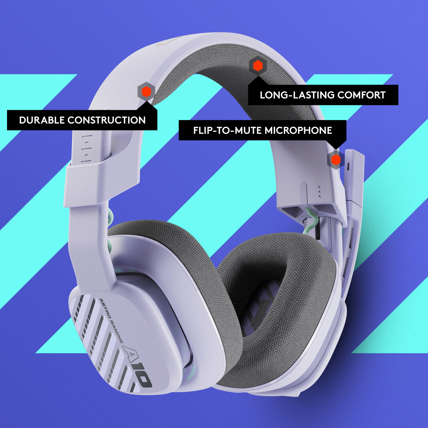 Logitech ASTRO A10 G2 wired PC gaming headset in Lilac with over-ear cups and boom microphone — view 8