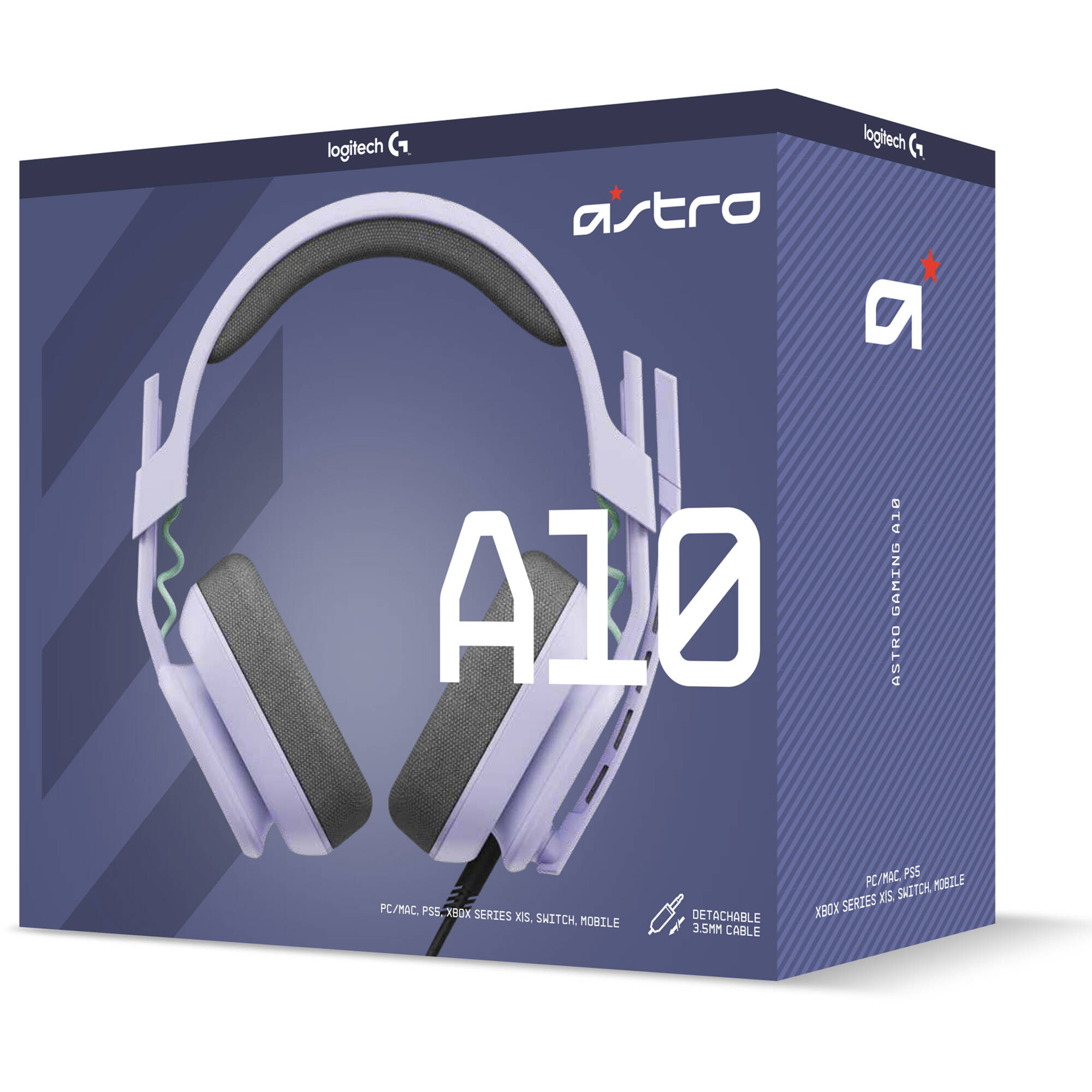 Logitech ASTRO A10 G2 wired PC gaming headset in Lilac with over-ear cups and boom microphone — view 9
